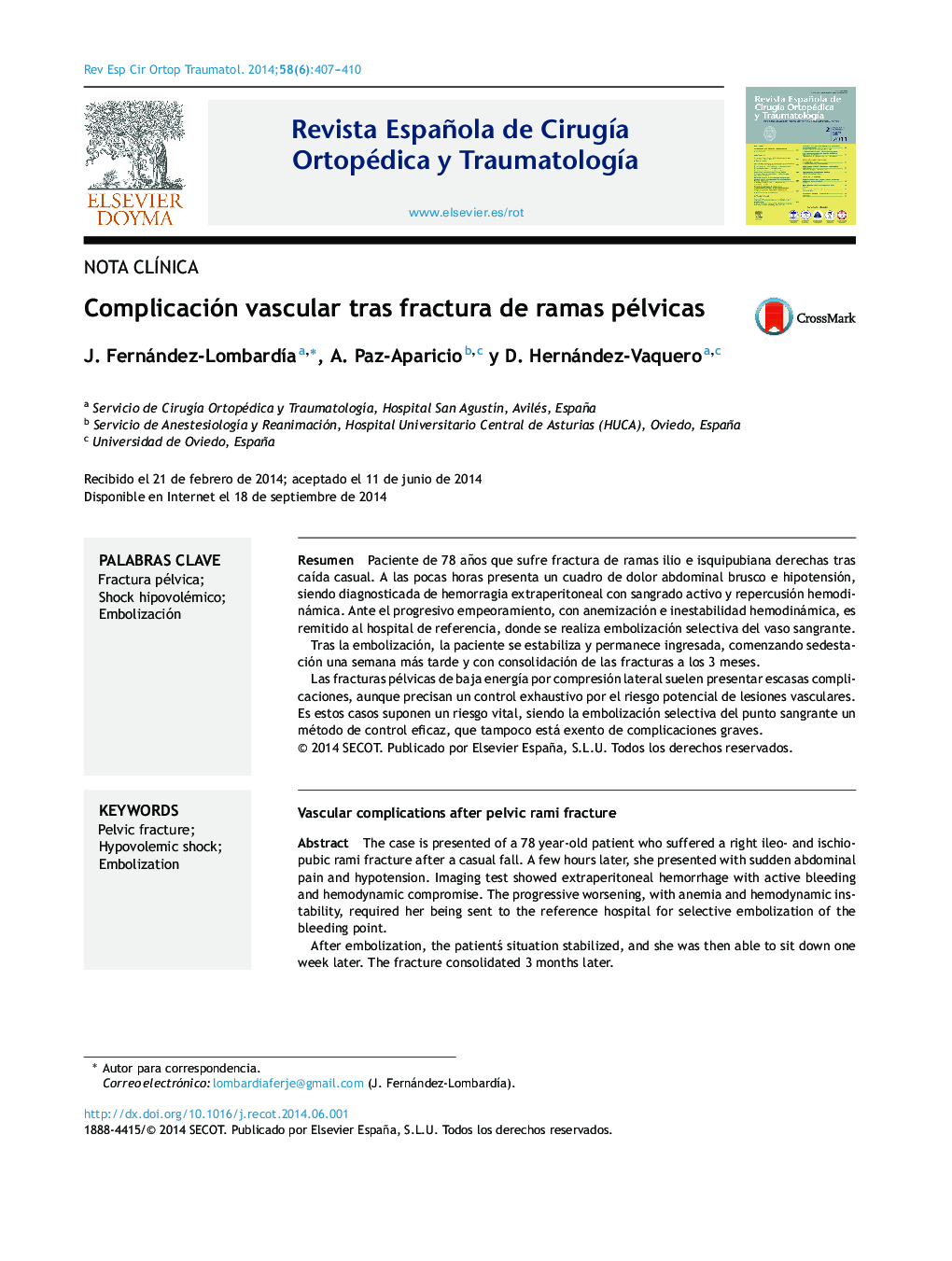 Complicación vascular tras fractura de ramas pélvicas