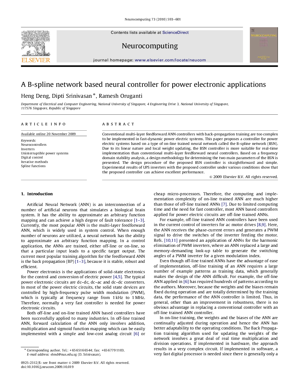 A B-spline network based neural controller for power electronic applications