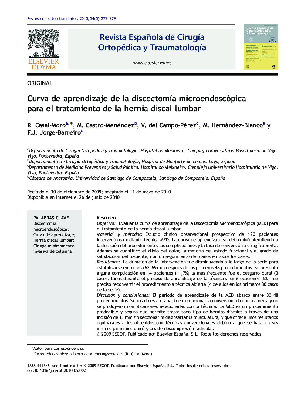 Curva de aprendizaje de la discectomÃ­a microendoscópica para el tratamiento de la hernia discal lumbar