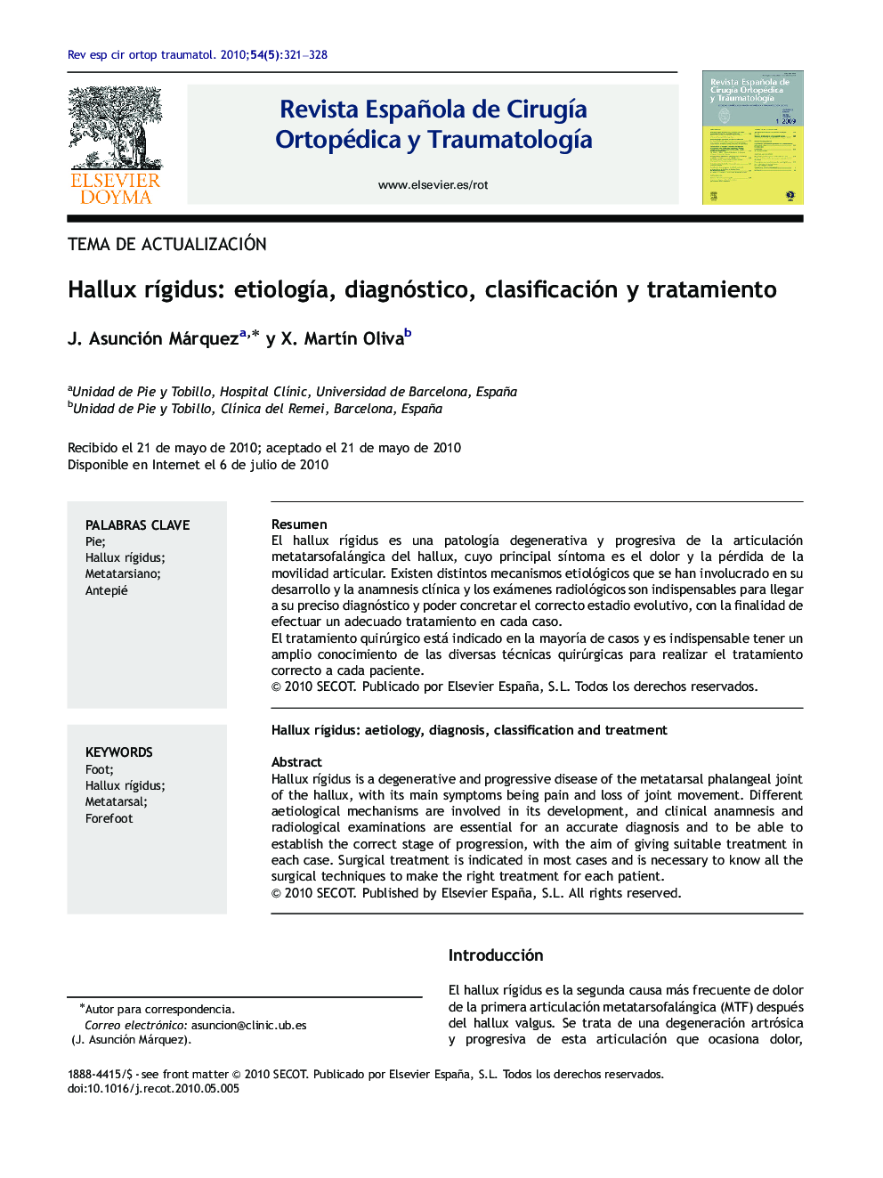 Hallux rígidus: etiología, diagnóstico, clasificación y tratamiento