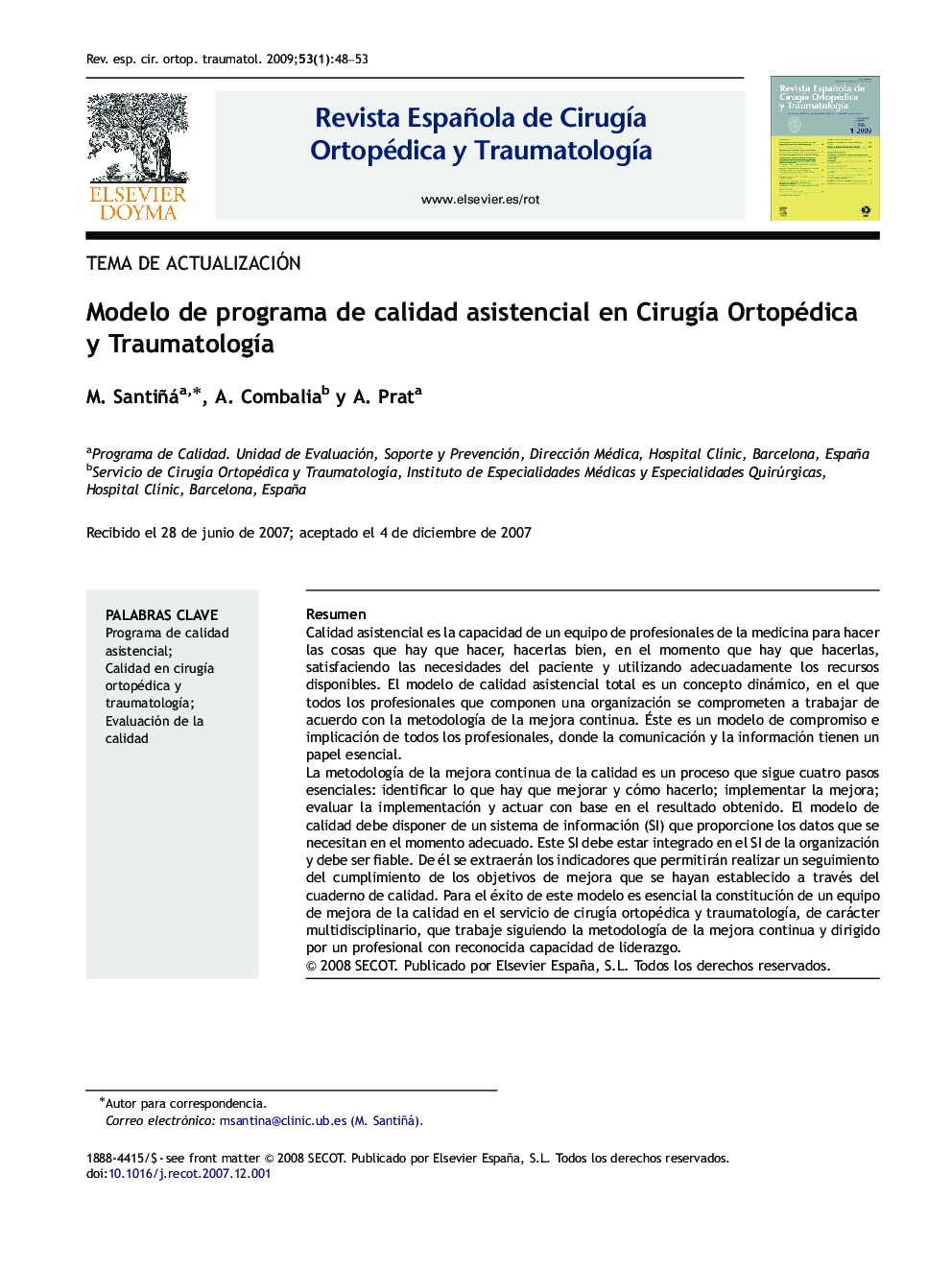 Modelo de programa de calidad asistencial en Cirugía Ortopédica y Traumatología