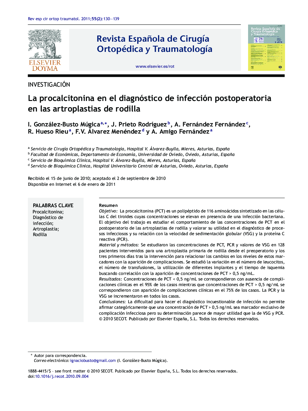 La procalcitonina en el diagnóstico de infección postoperatoria en las artroplastias de rodilla