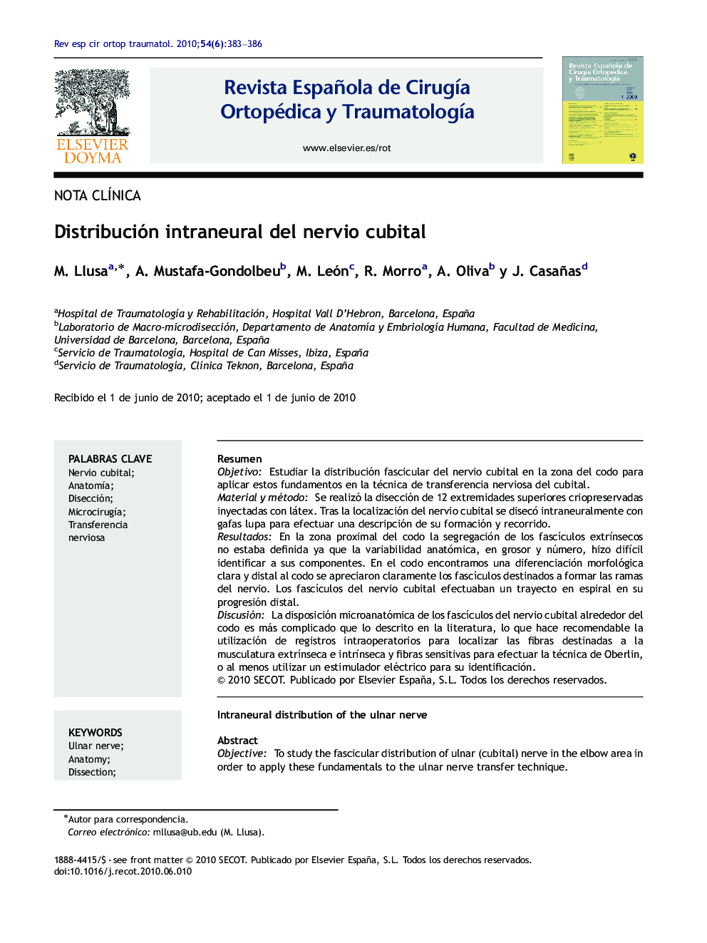 Distribución intraneural del nervio cubital