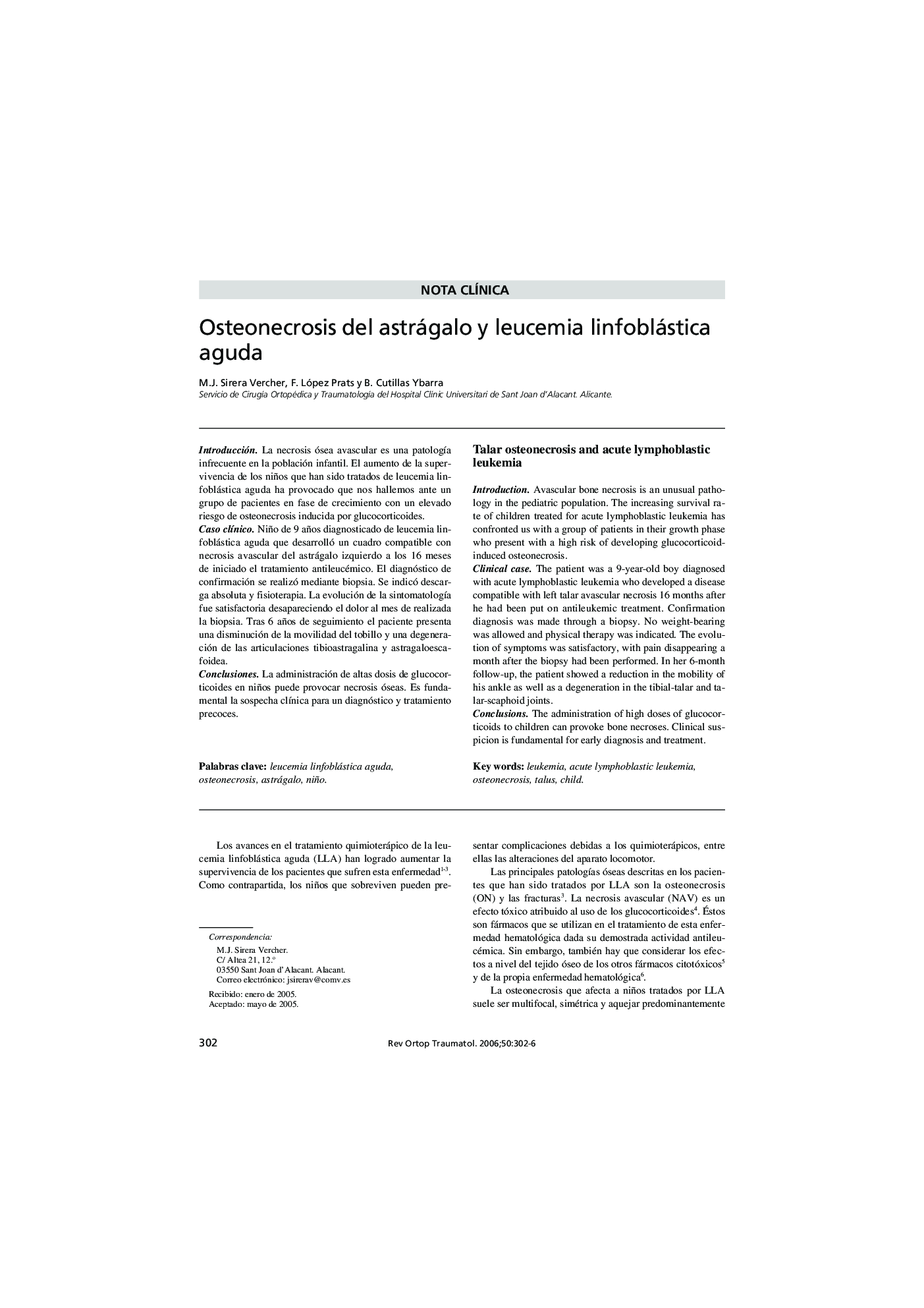 Osteonecrosis del astrágalo y leucemia linfoblástica aguda