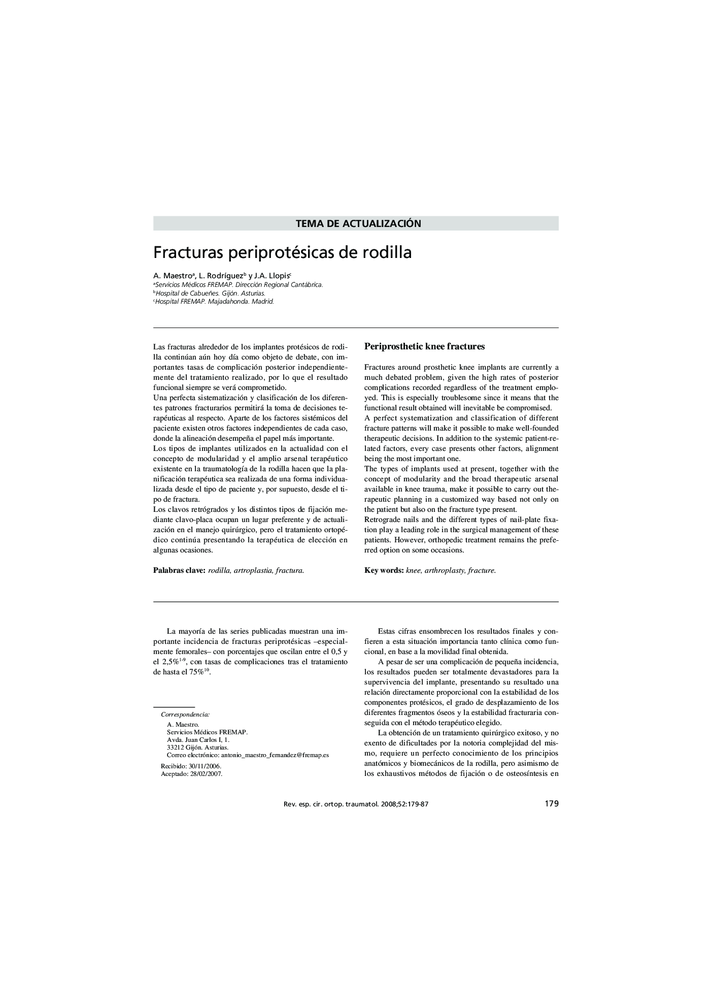 Fracturas periprotésicas de rodilla 