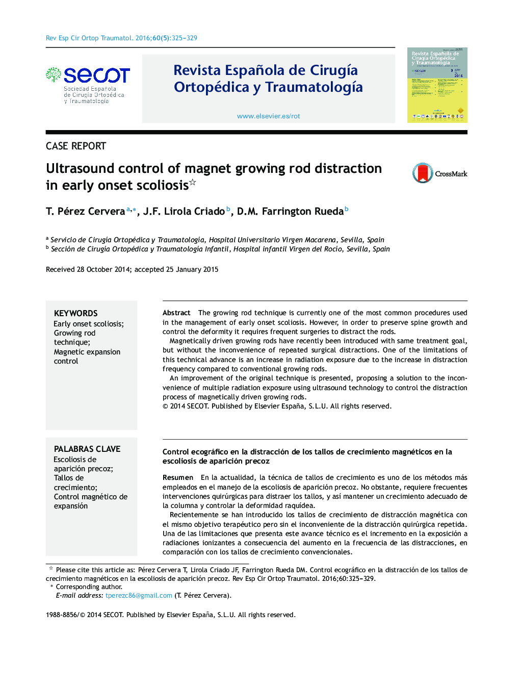 Ultrasound control of magnet growing rod distraction in early onset scoliosis 