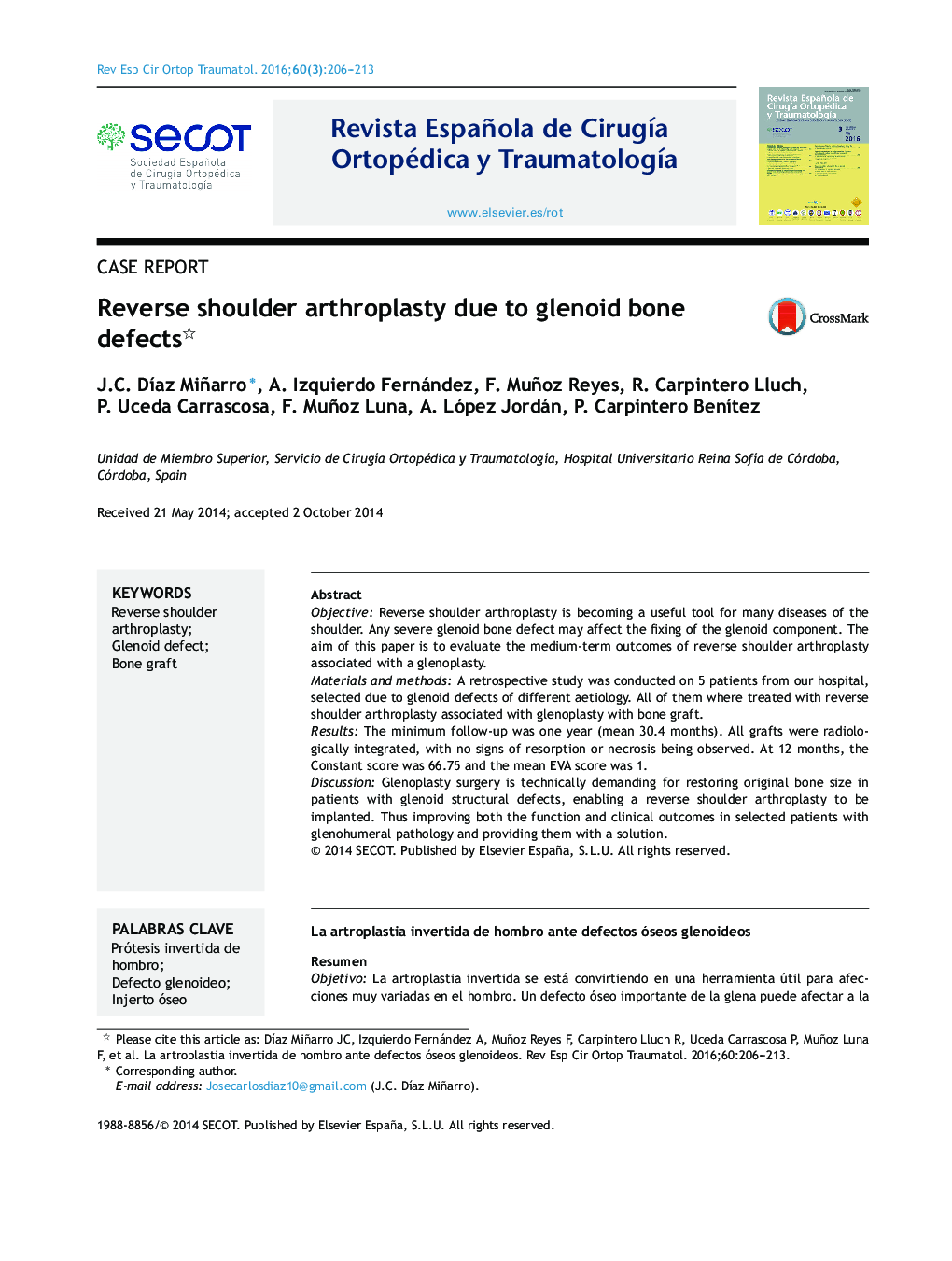 Reverse shoulder arthroplasty due to glenoid bone defects