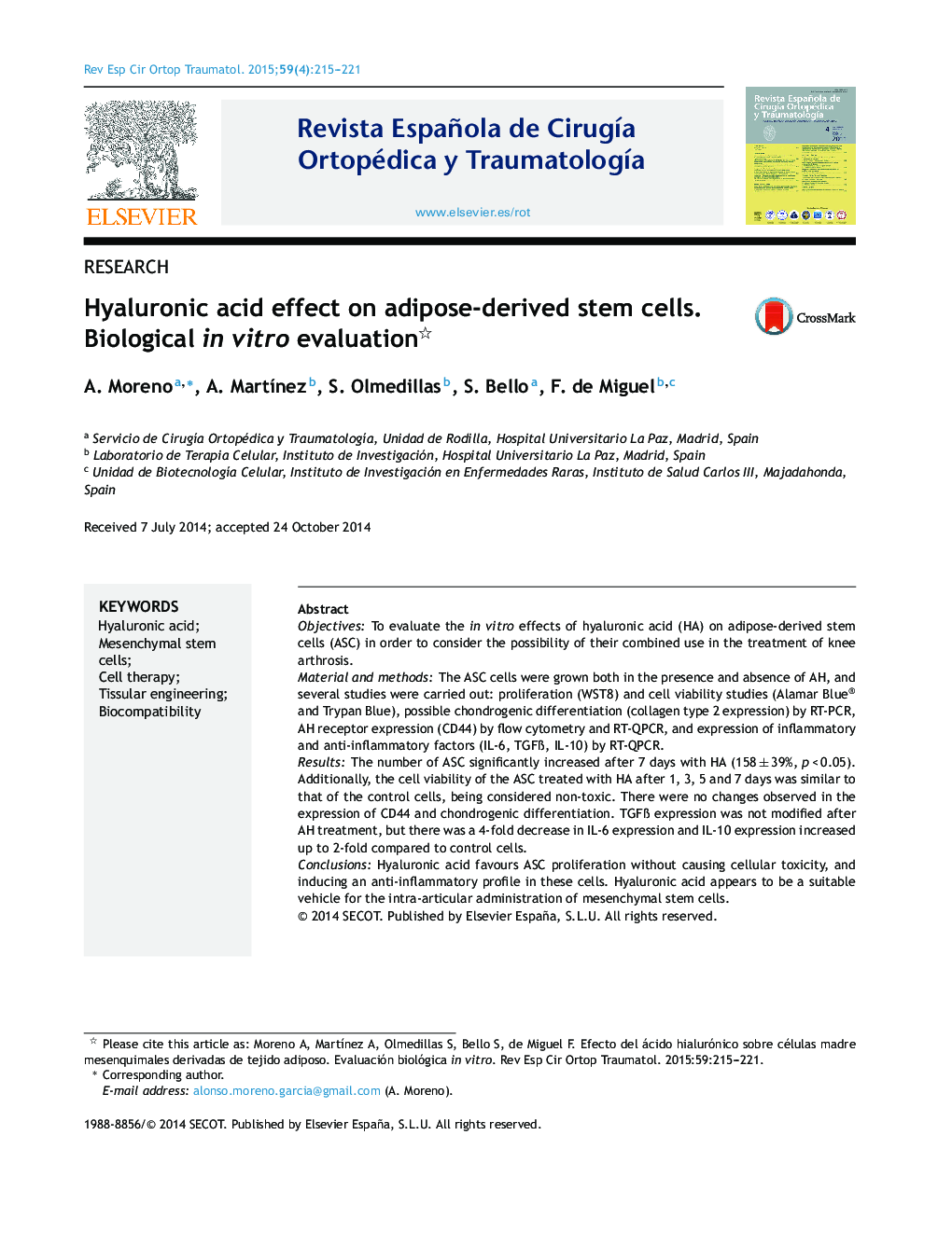 Hyaluronic acid effect on adipose-derived stem cells. Biological in vitro evaluation 