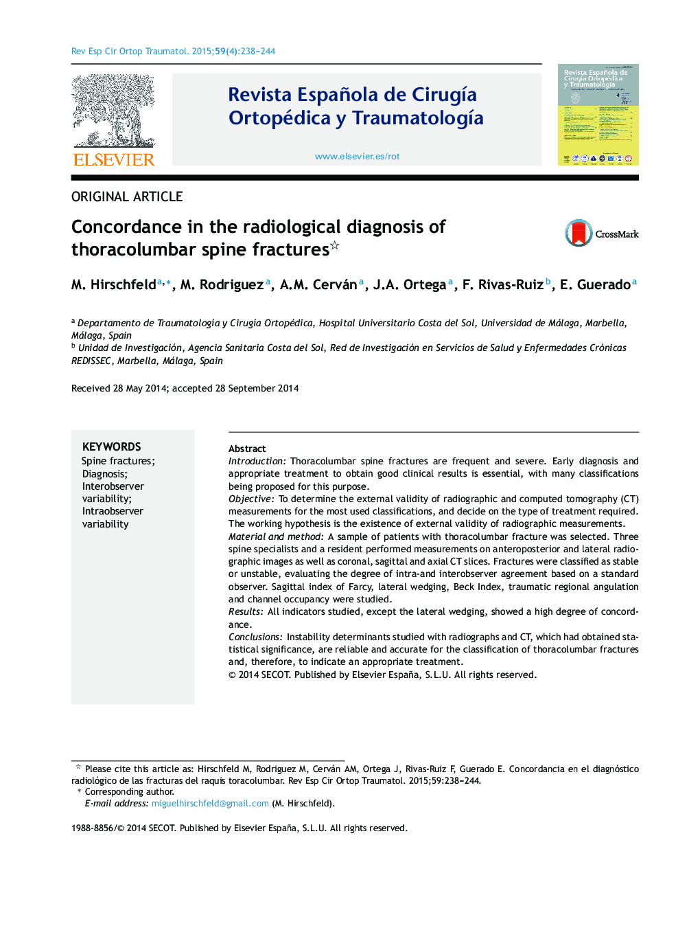 Concordance in the radiological diagnosis of thoracolumbar spine fractures