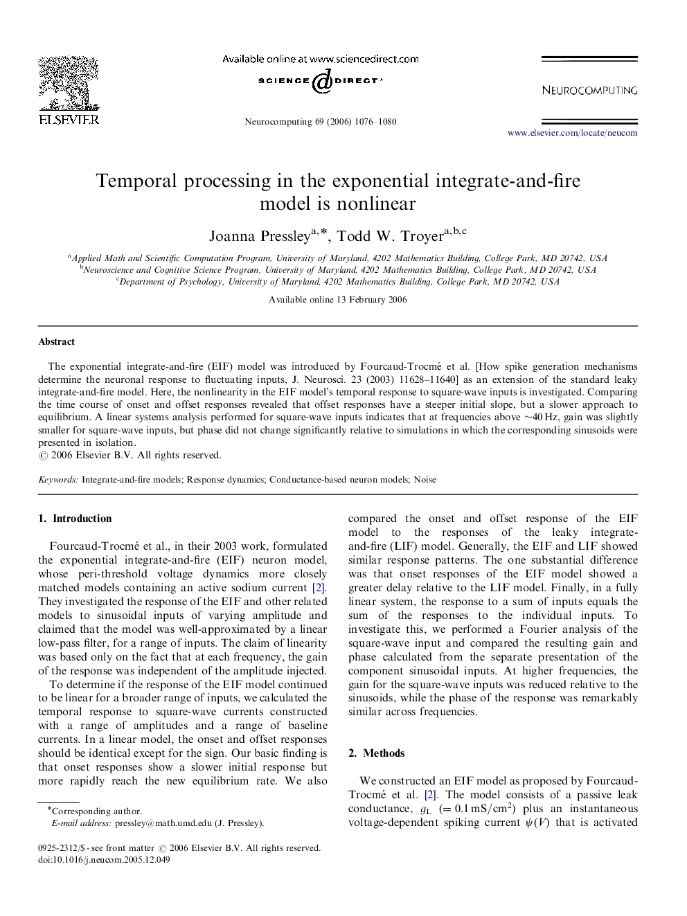 Temporal processing in the exponential integrate-and-fire model is nonlinear