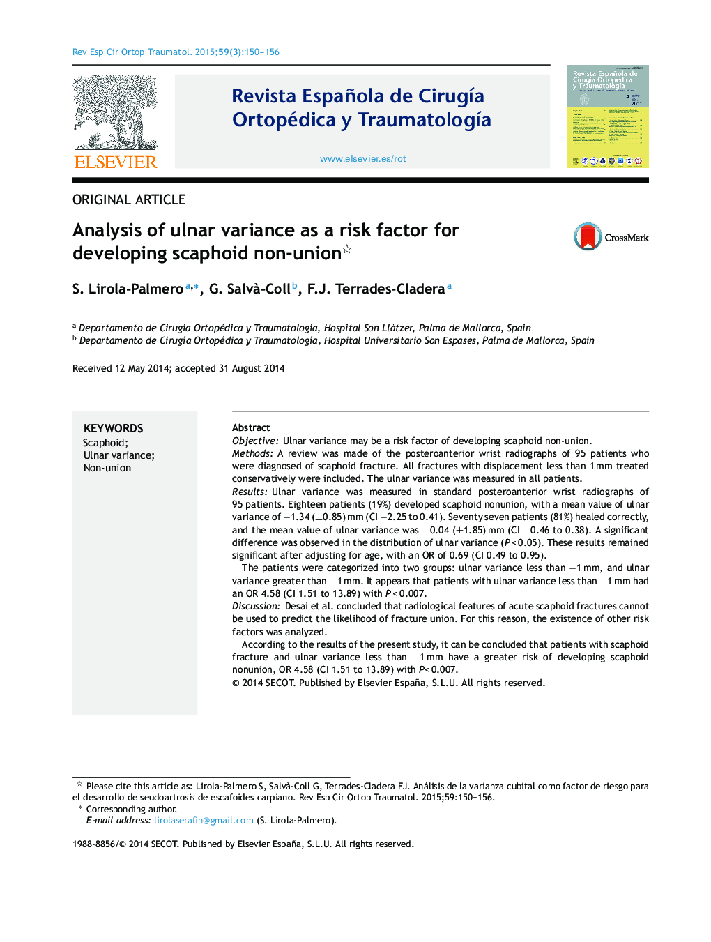 Analysis of ulnar variance as a risk factor for developing scaphoid non-union 