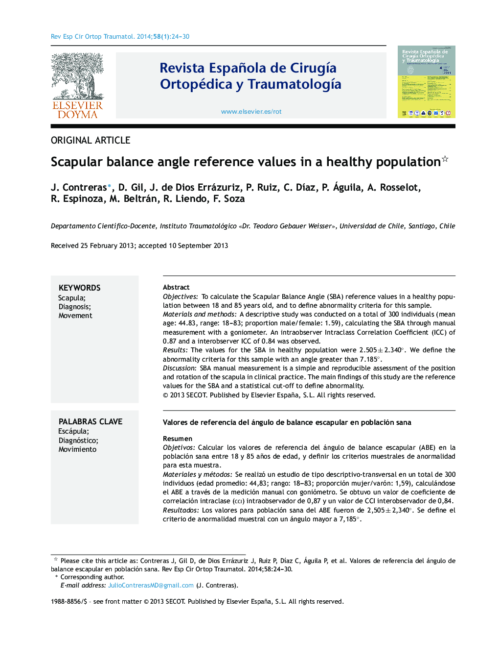 Scapular balance angle reference values in a healthy population