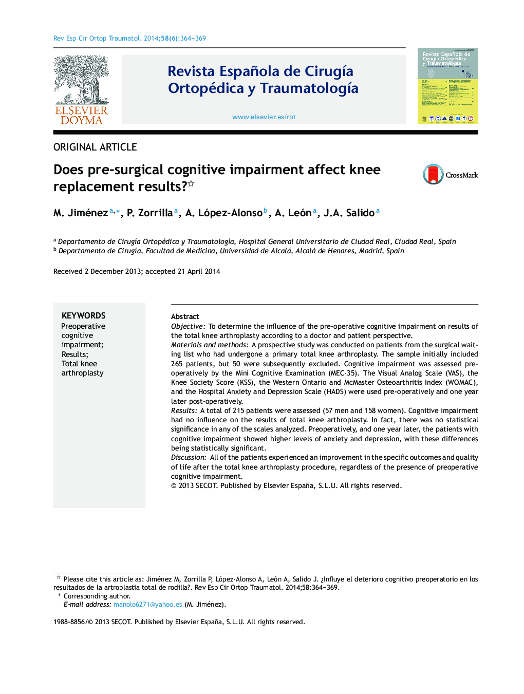 Does pre-surgical cognitive impairment affect knee replacement results? 
