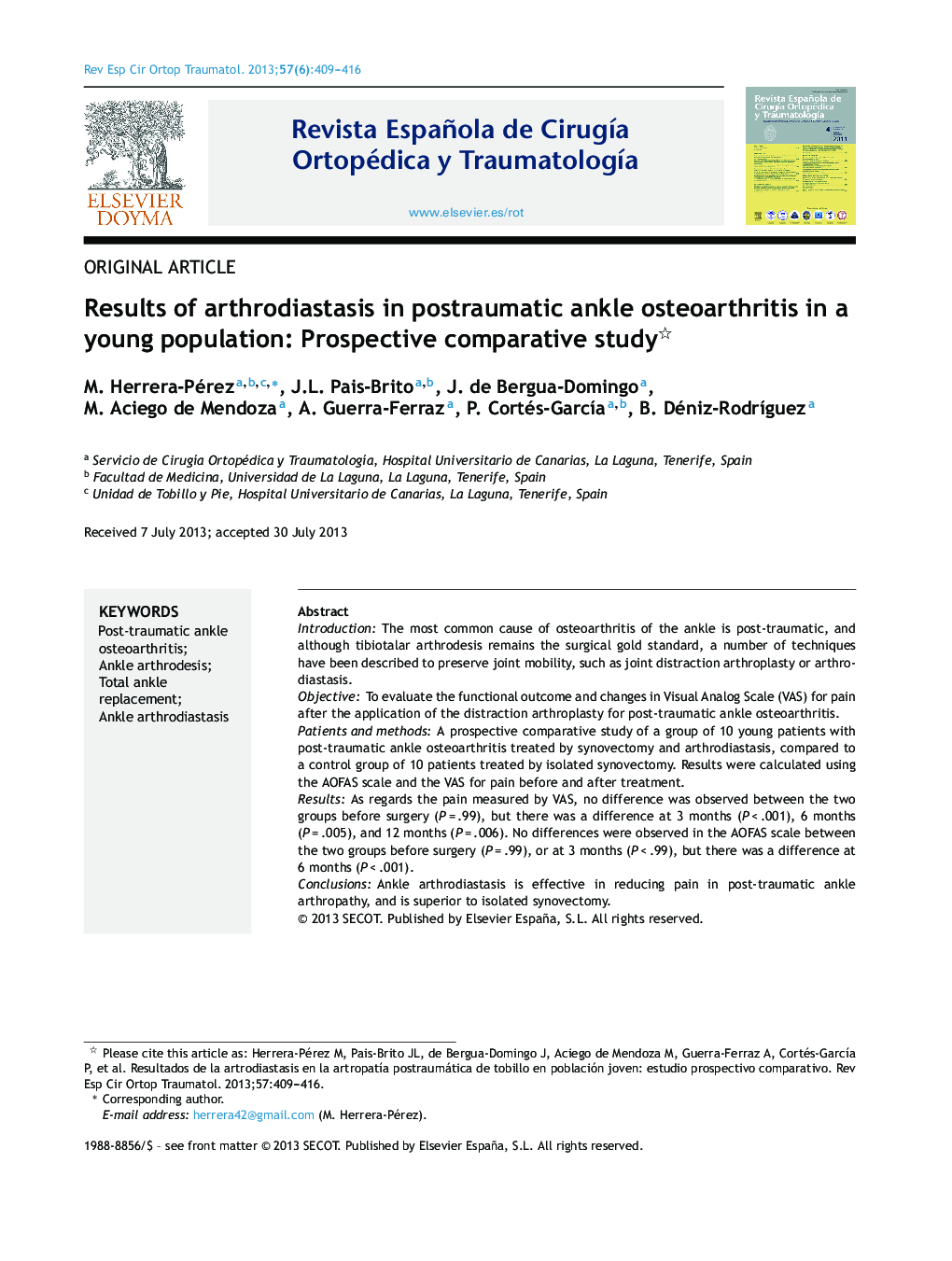 Results of arthrodiastasis in postraumatic ankle osteoarthritis in a young population: Prospective comparative study 
