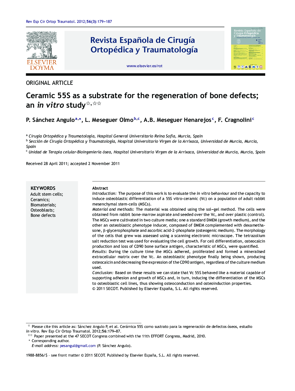 Ceramic 55S as a substrate for the regeneration of bone defects; an in vitro study