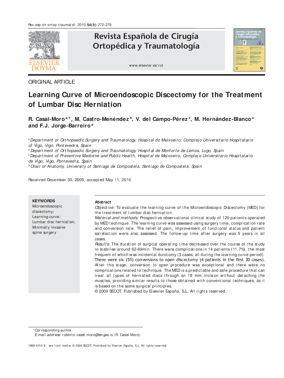 Learning Curve of Microendoscopic Discectomy for the Treatment of Lumbar Disc Herniation