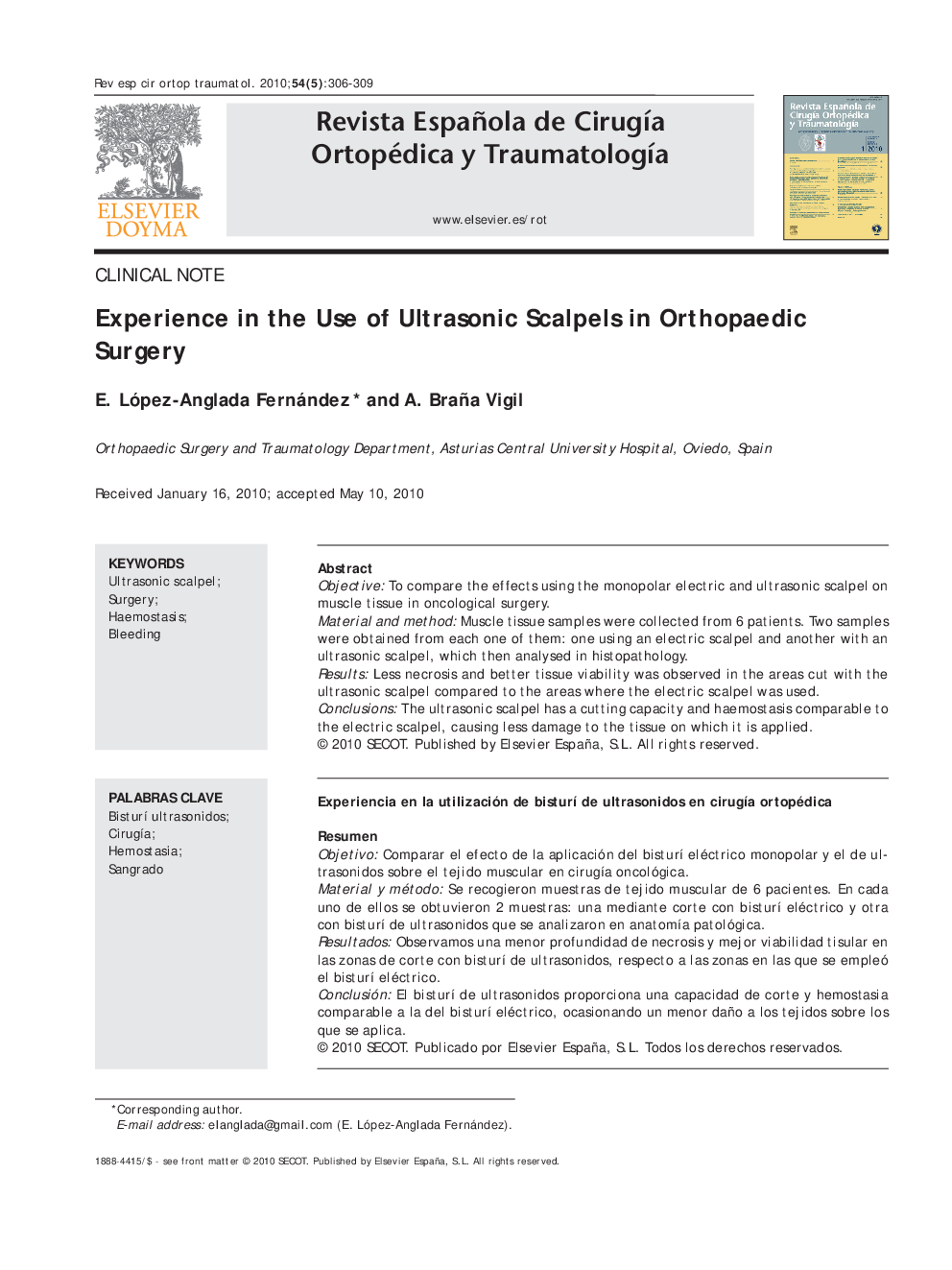 Experience in the Use of Ultrasonic Scalpels in Orthopaedic Surgery