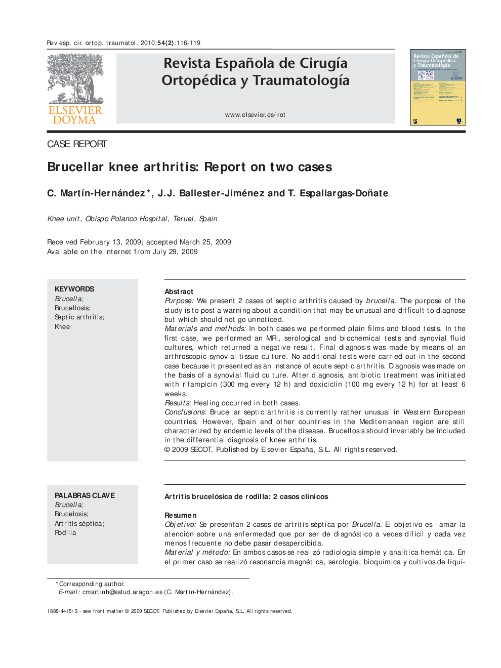 Brucellar knee arthritis: Report on two cases