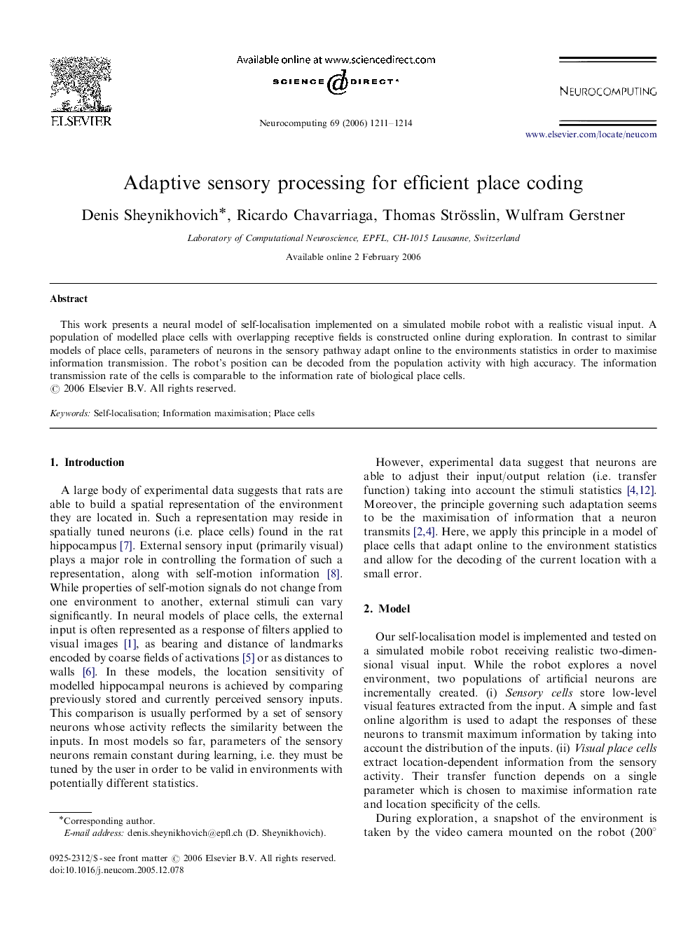 Adaptive sensory processing for efficient place coding