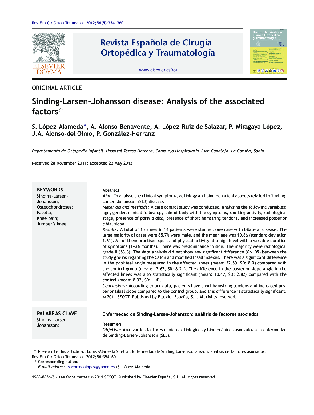 Sinding-Larsen-Johansson disease: Analysis of the associated factors 