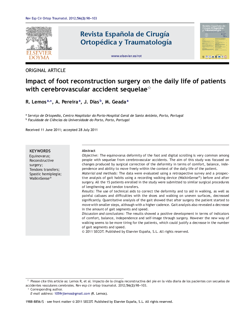 Impact of foot reconstruction surgery on the daily life of patients with cerebrovascular accident sequelae 