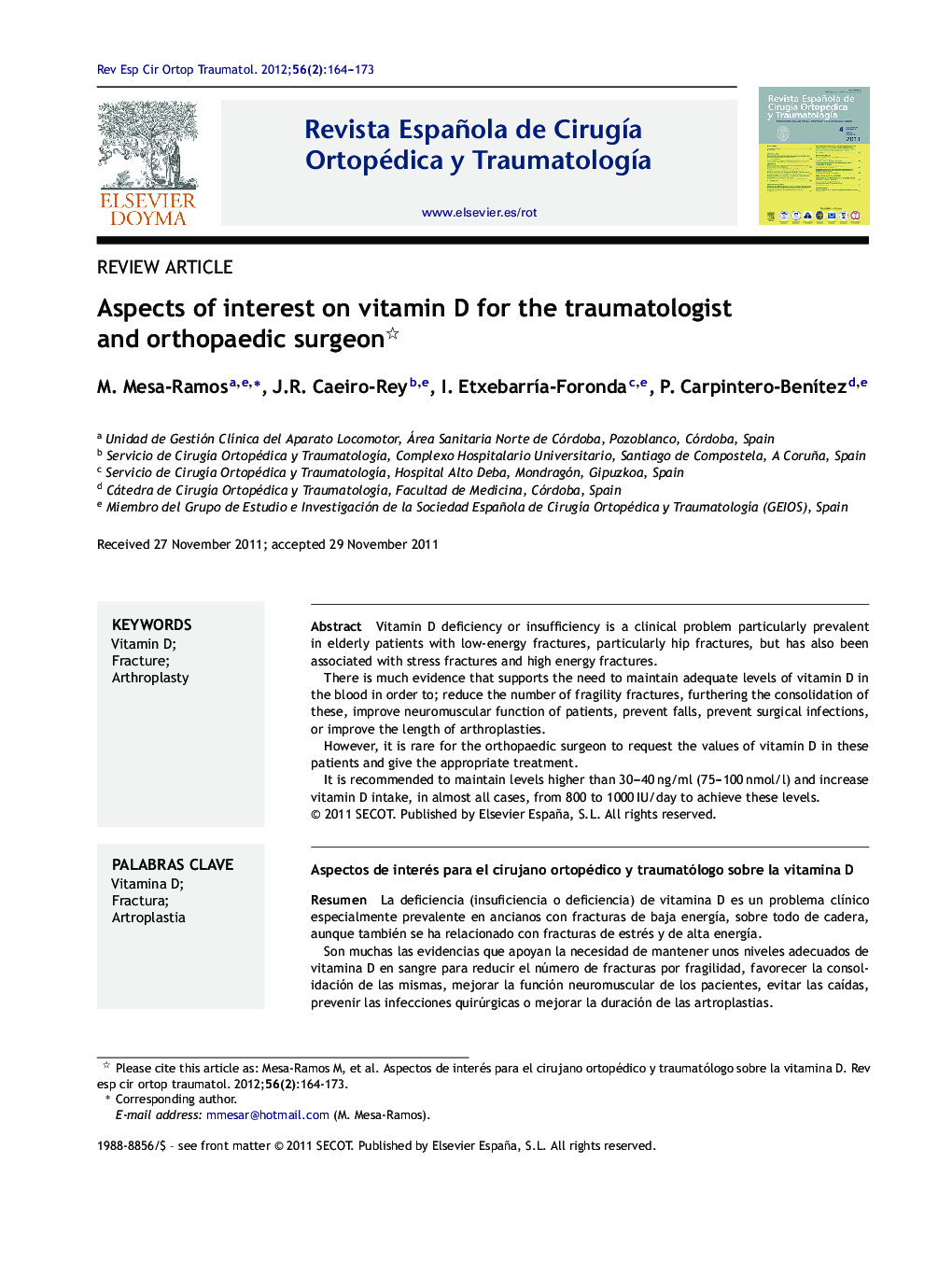 Aspects of interest on vitamin D for the traumatologist and orthopaedic surgeon
