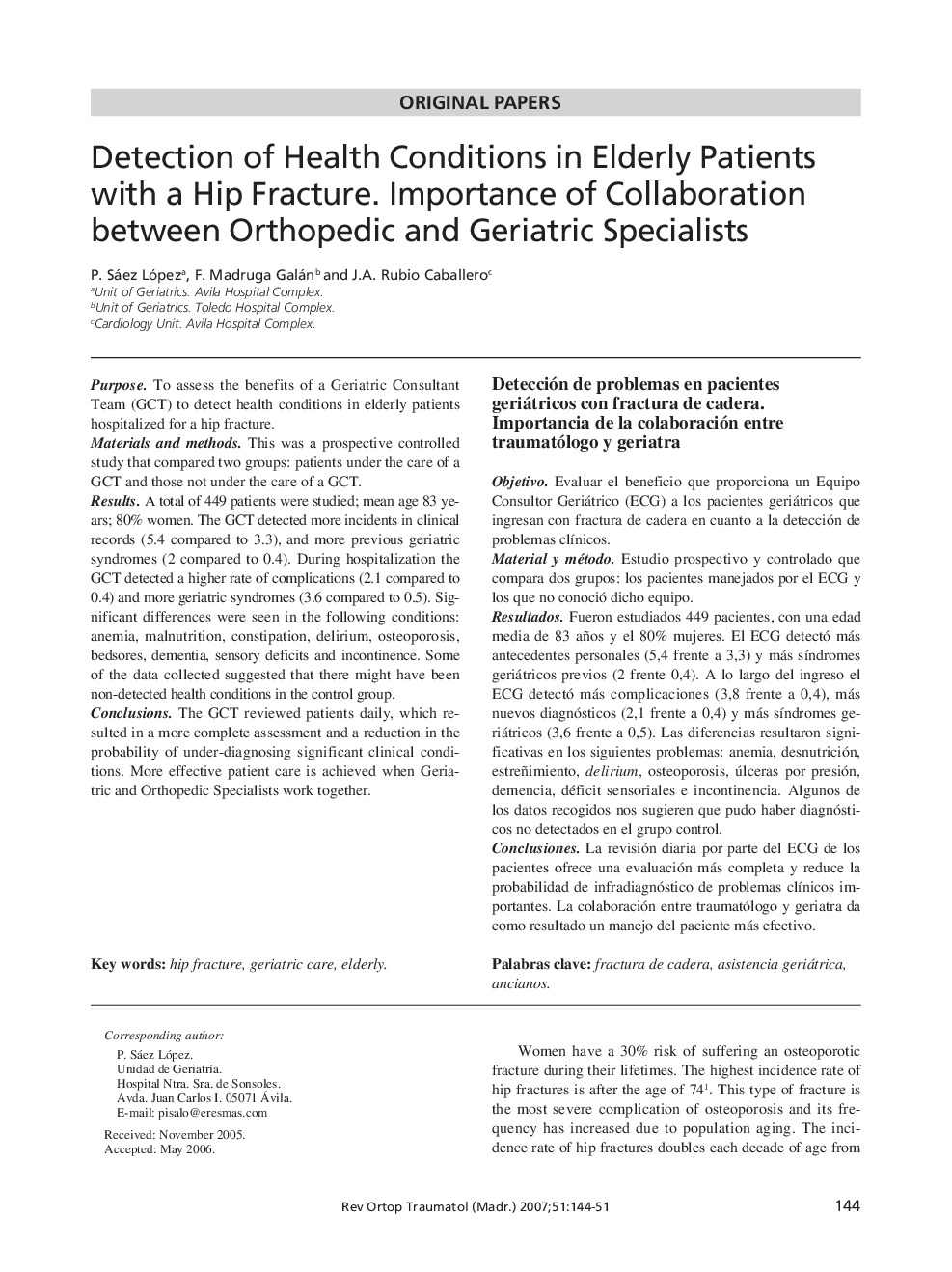 Detection of Health Conditions in Elderly Patients with a Hip Fracture. Importance of Collaboration between Orthopedic and Geriatric Specialists