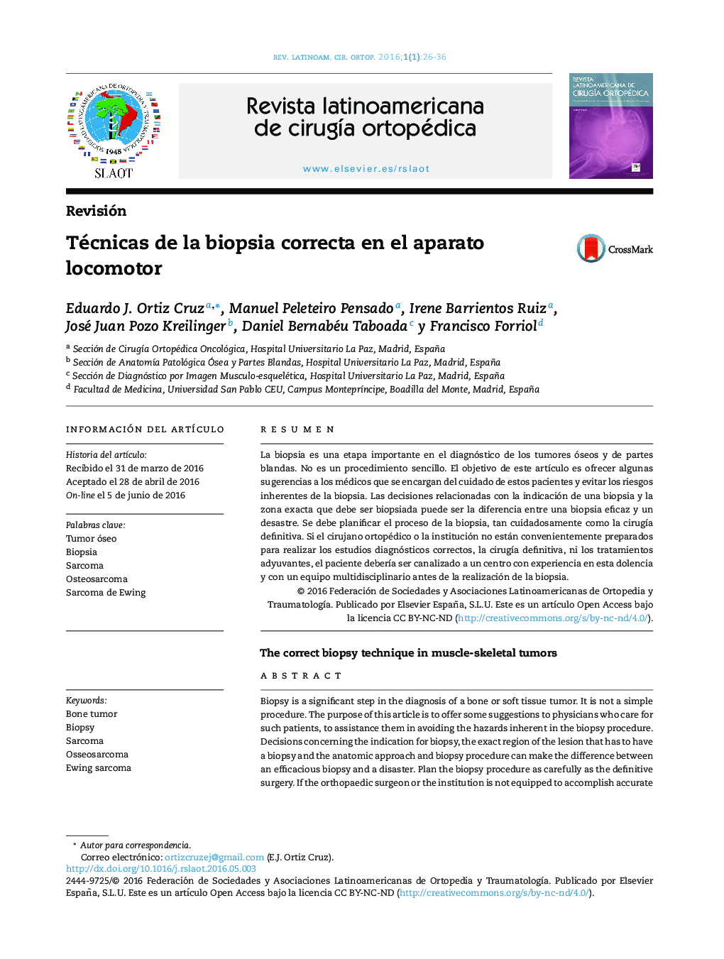 Técnicas de la biopsia correcta en el aparato locomotor