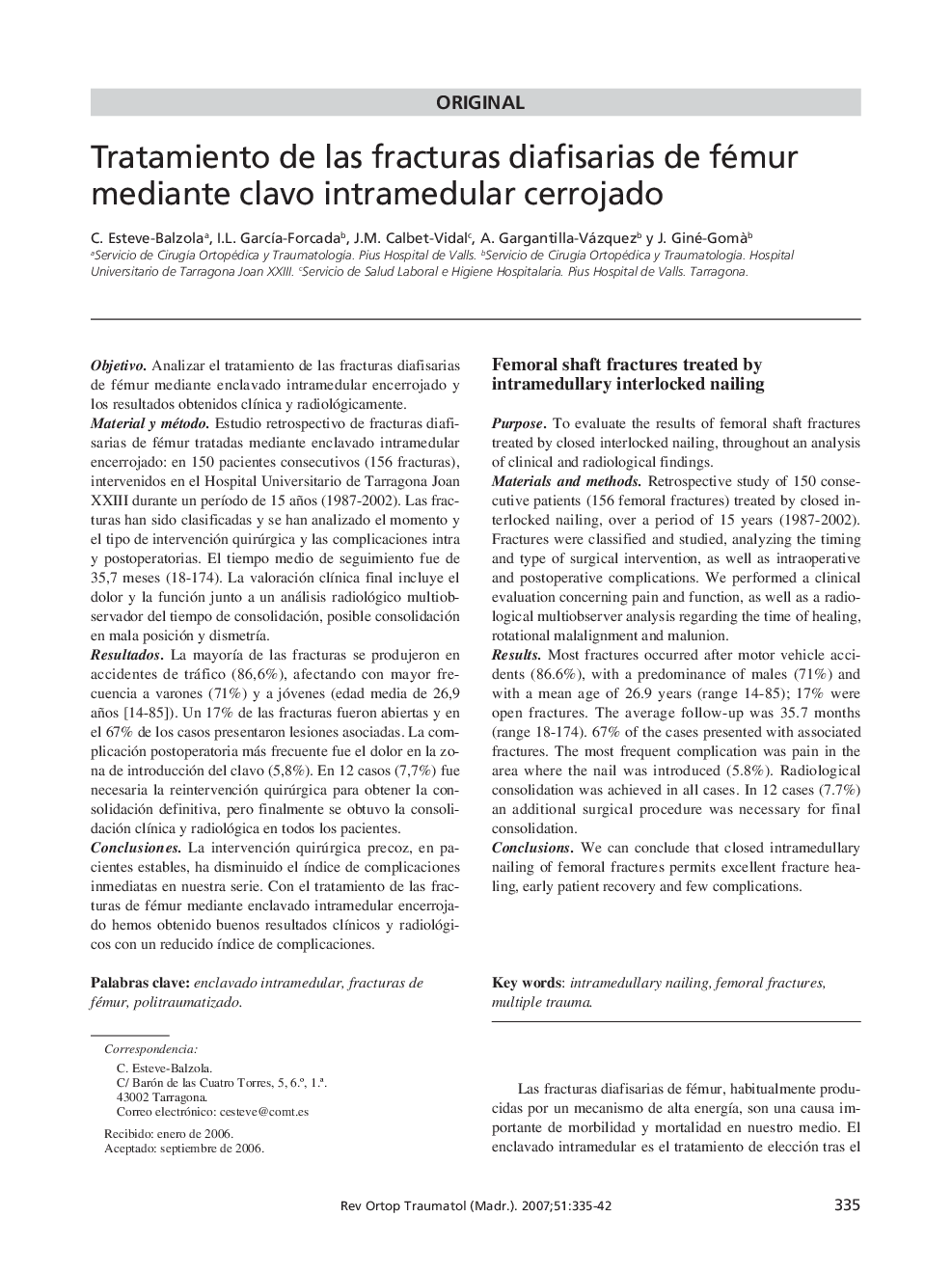 Tratamiento de las fracturas diafisarias de fémur mediante clavo intramedular cerrojado