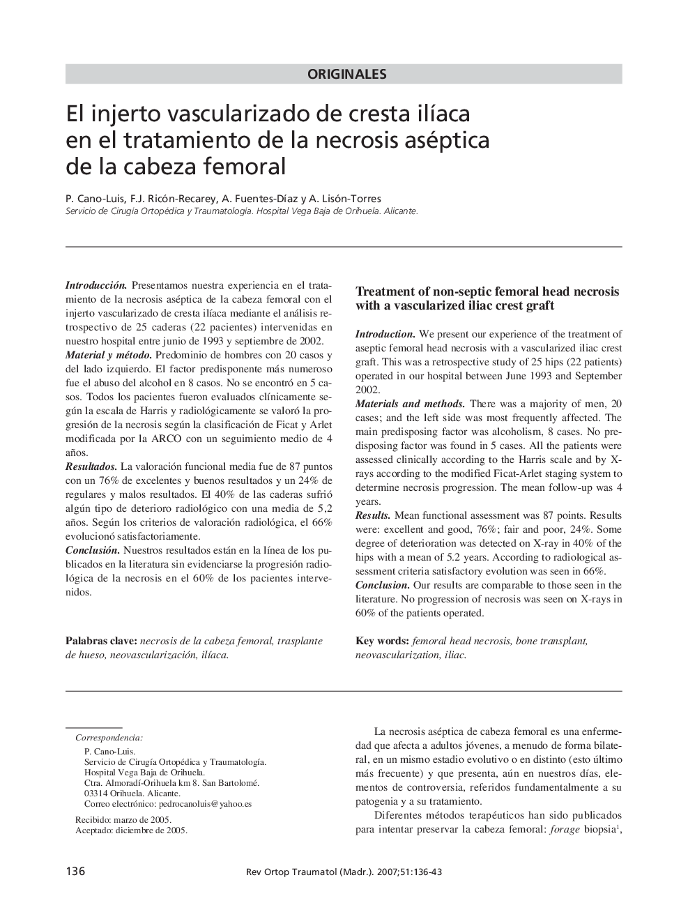 El injerto vascularizado de cresta ilíaca en el tratamiento de la necrosis aséptica de la cabeza femoral