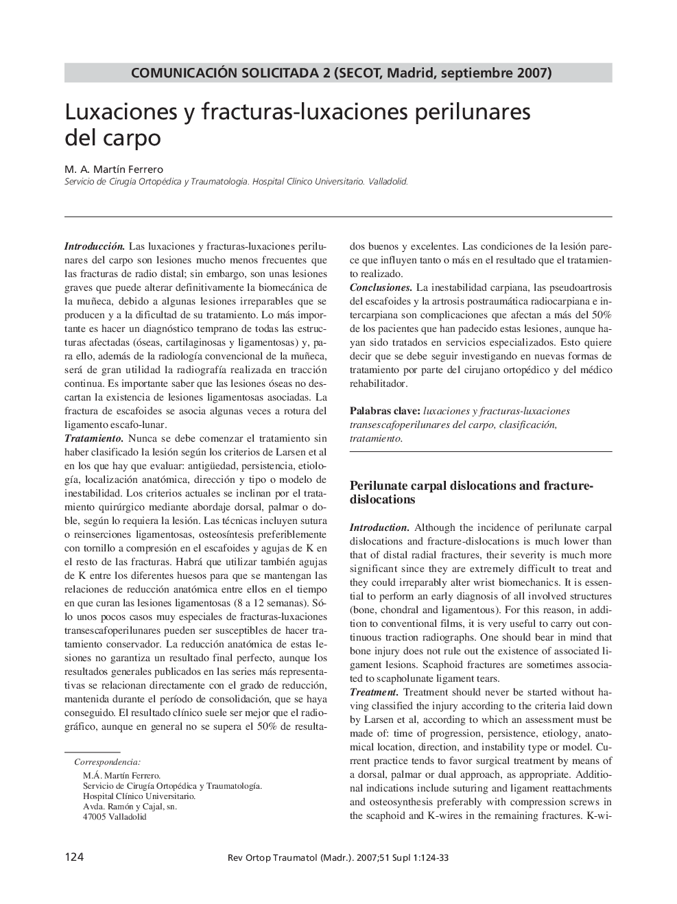 Luxaciones y fracturas-luxaciones perilunares del carpo