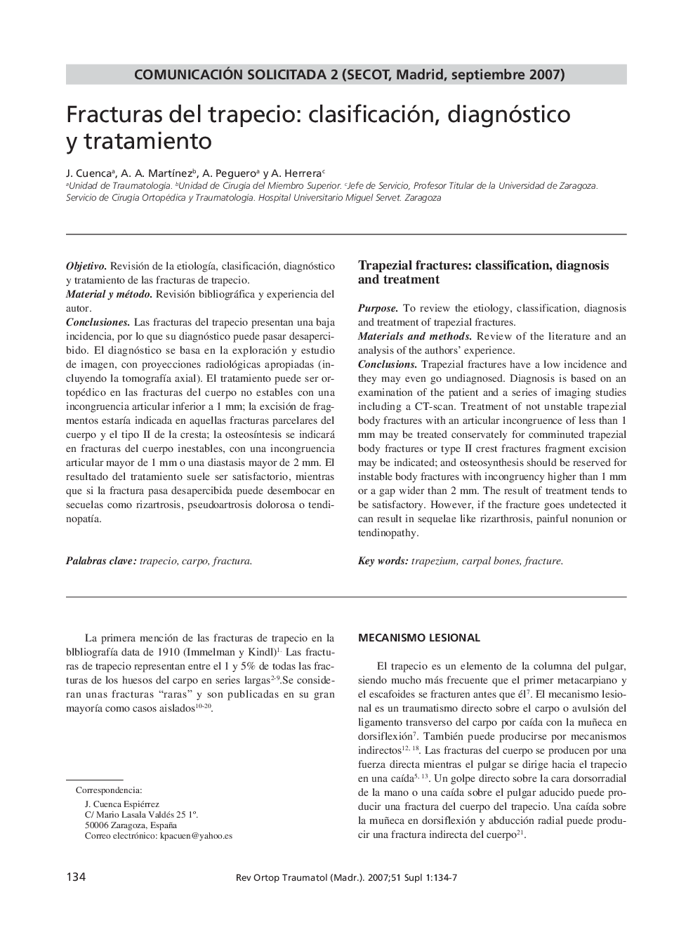 Fracturas del trapecio: clasificación, diagnóstico y tratamiento