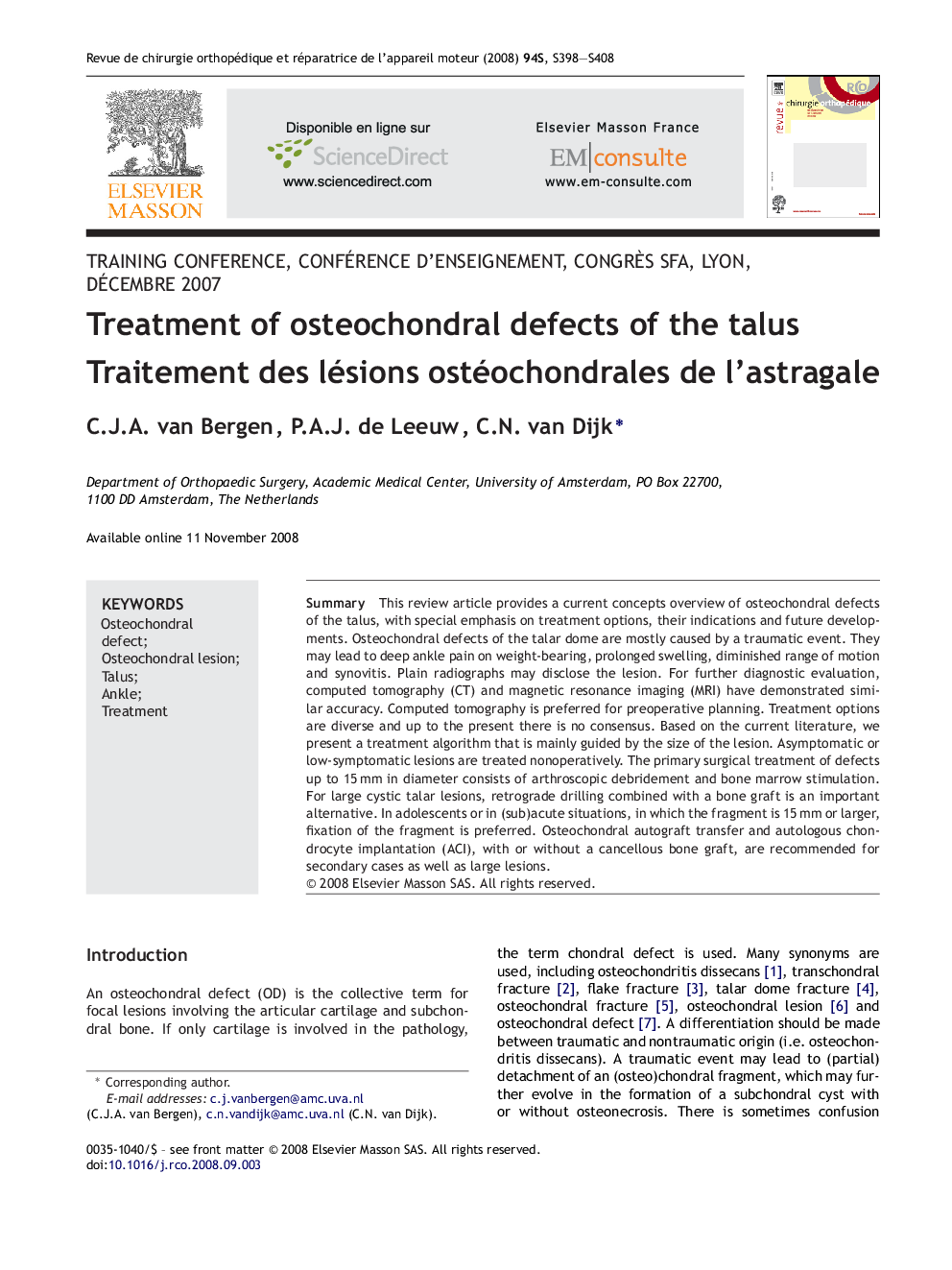 Treatment of osteochondral defects of the talus