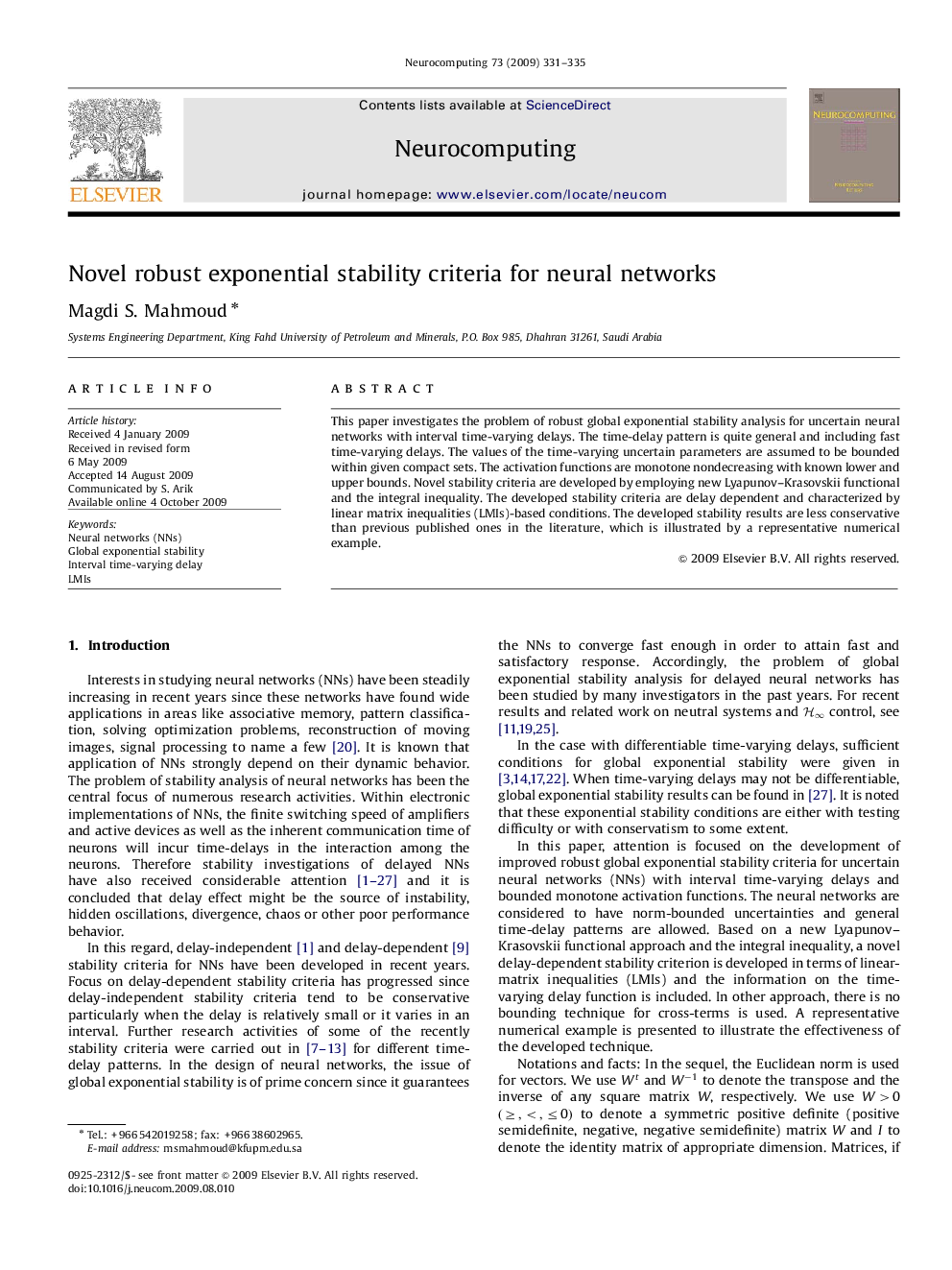 Novel robust exponential stability criteria for neural networks