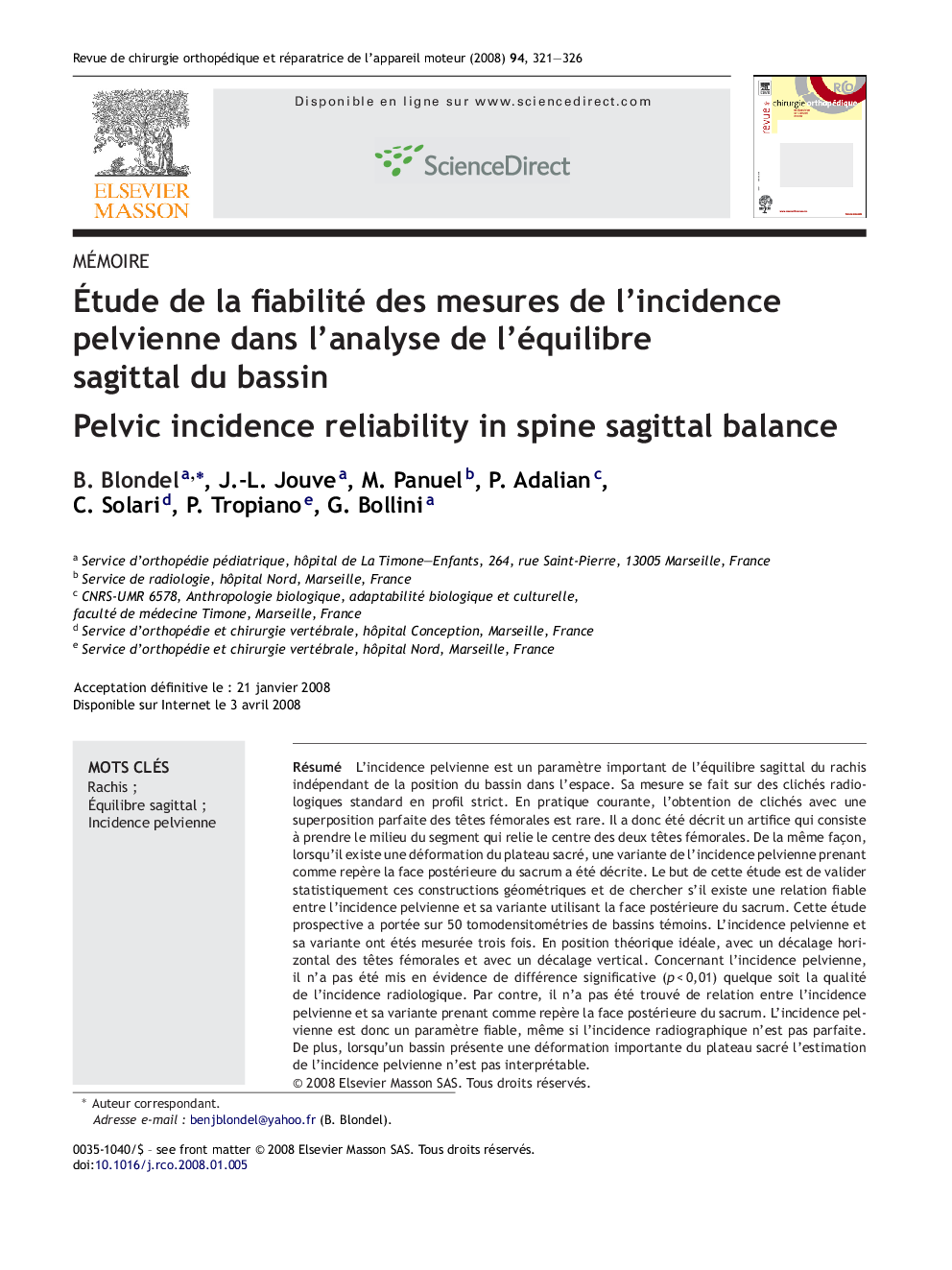 Étude de la fiabilité des mesures de l’incidence pelvienne dans l’analyse de l’équilibre sagittal du bassin