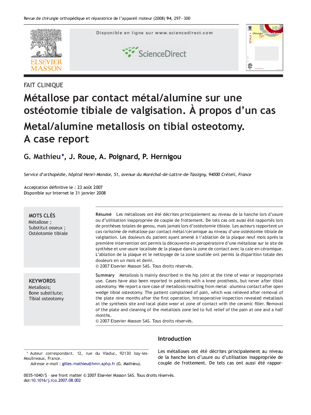 Métallose par contact métal/alumine sur une ostéotomie tibiale de valgisation. À propos d’un cas