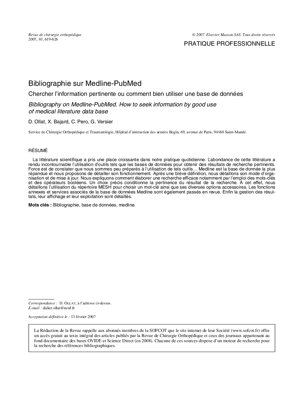 عکس صفحه اول مقاله: Bibliographie sur Medline-PubMed: Chercher l’information pertinente ou comment bien utiliser une base de données Bibliographie sur Medline-PubMed: Chercher l’information pertinente ou comment bien utiliser une base de données