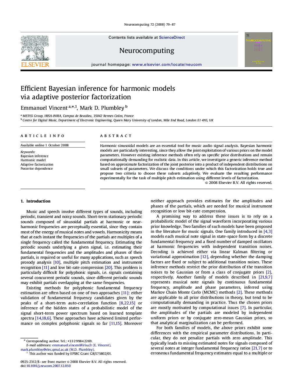 Efficient Bayesian inference for harmonic models via adaptive posterior factorization