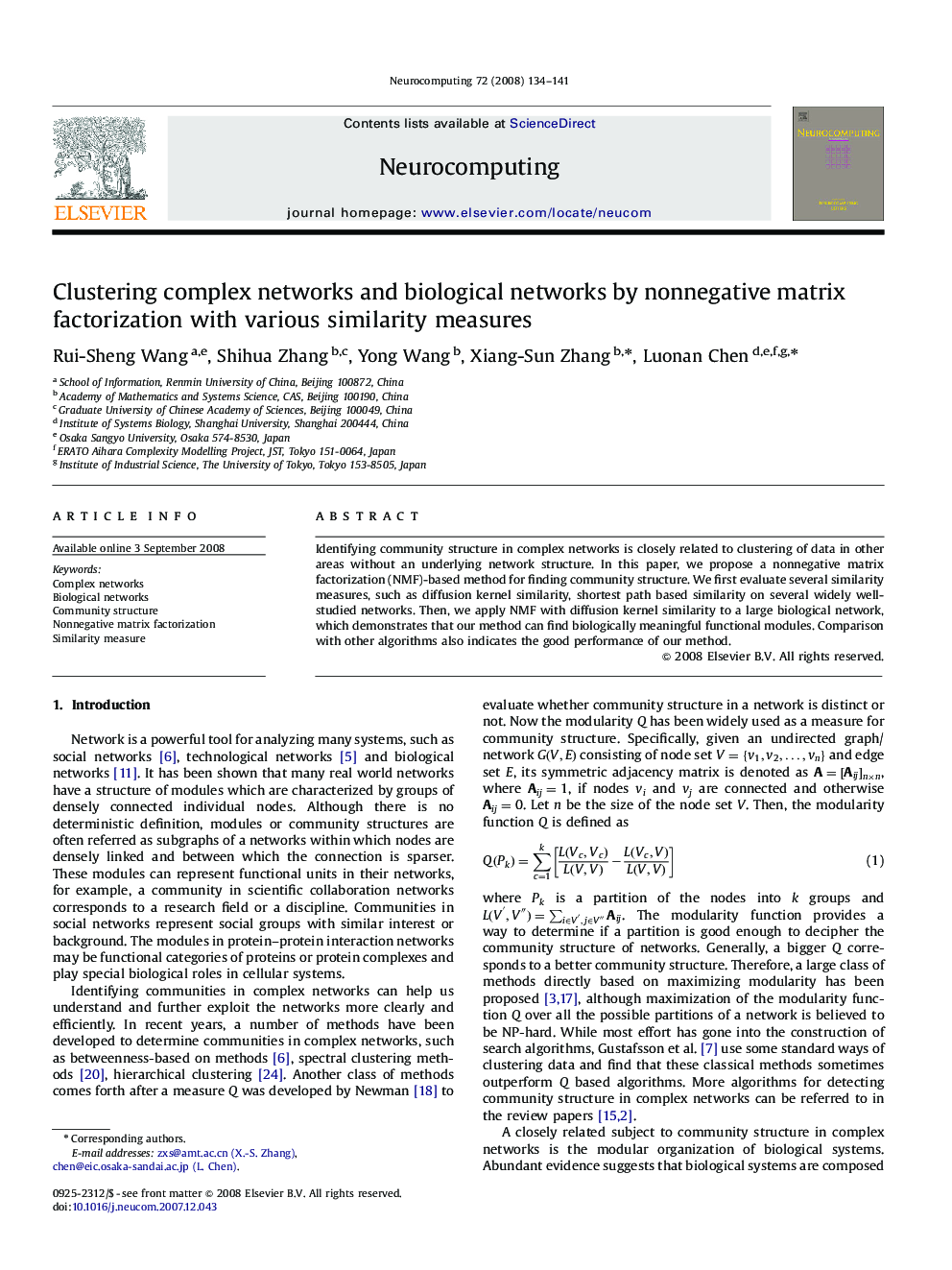 Clustering complex networks and biological networks by nonnegative matrix factorization with various similarity measures