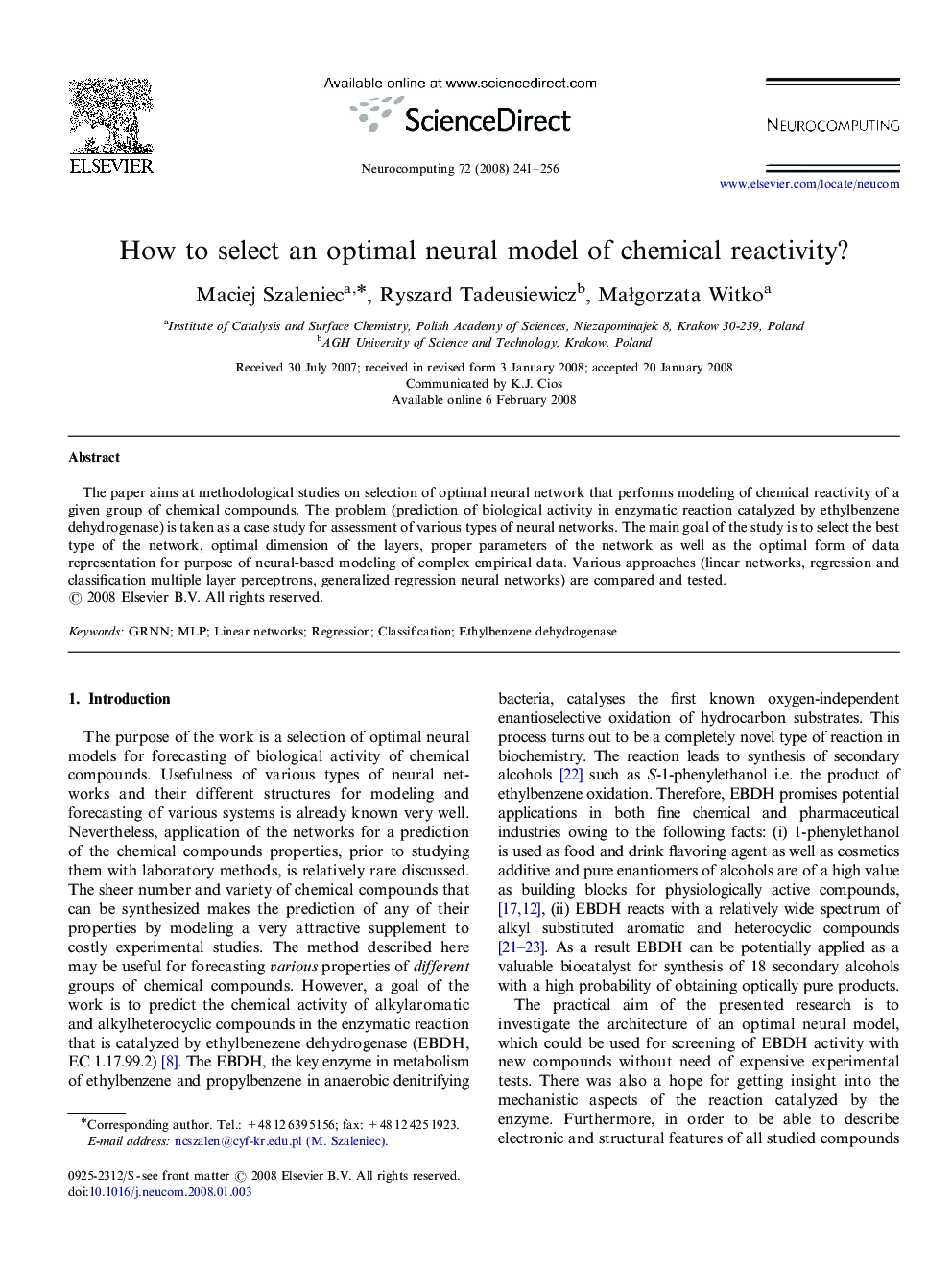 How to select an optimal neural model of chemical reactivity?