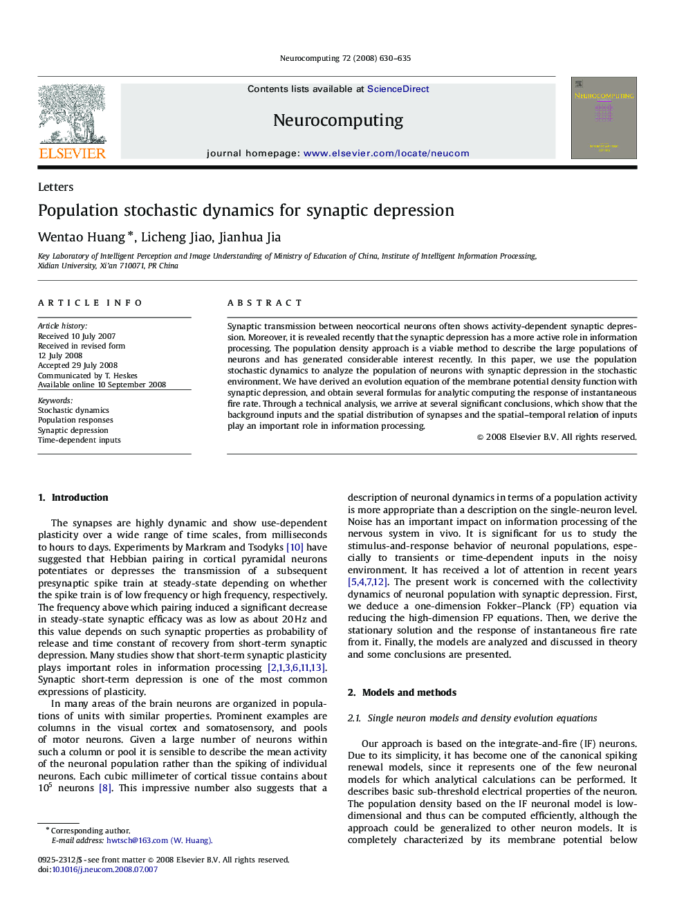 Population stochastic dynamics for synaptic depression