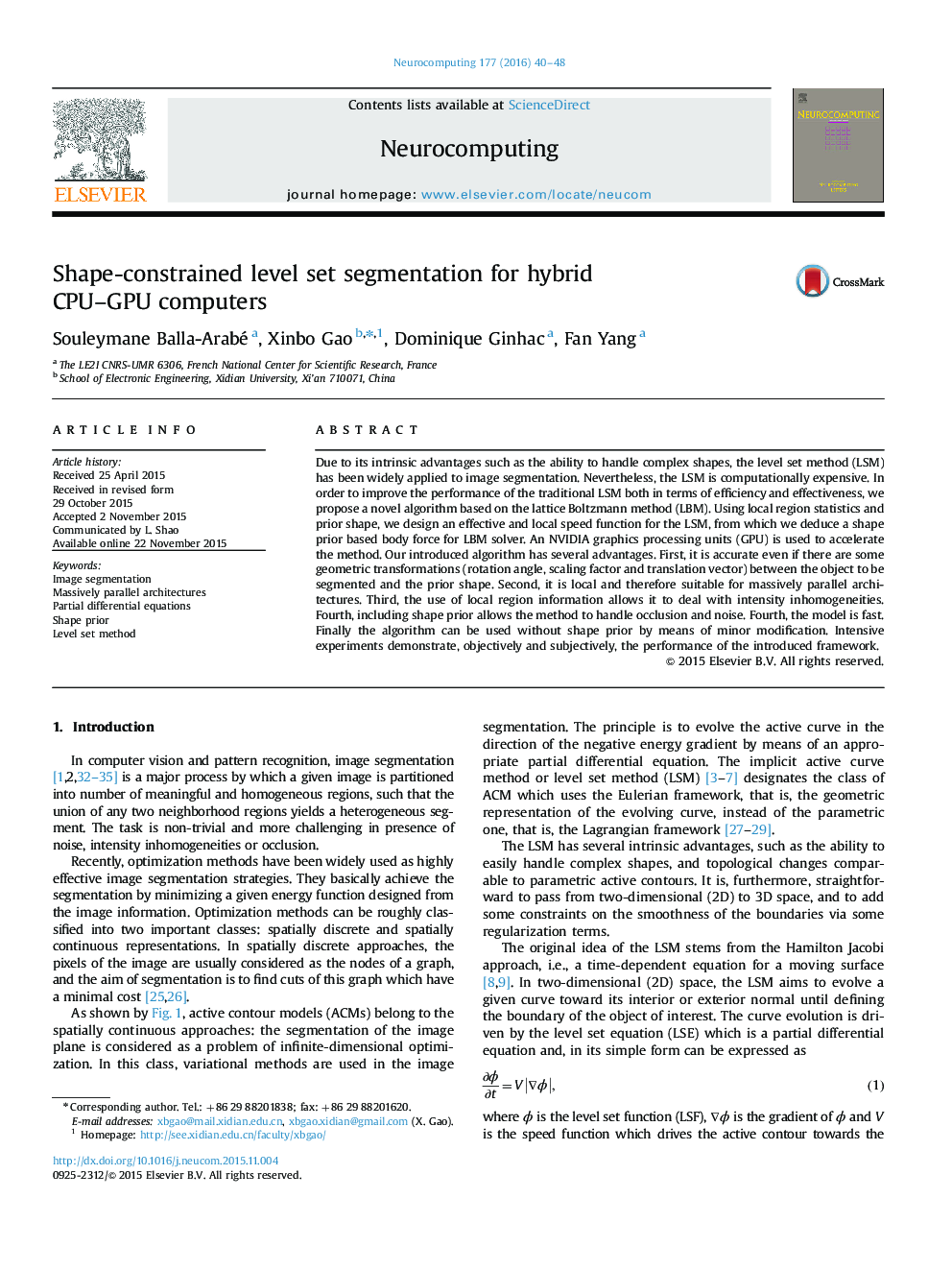 Shape-constrained level set segmentation for hybrid CPU–GPU computers