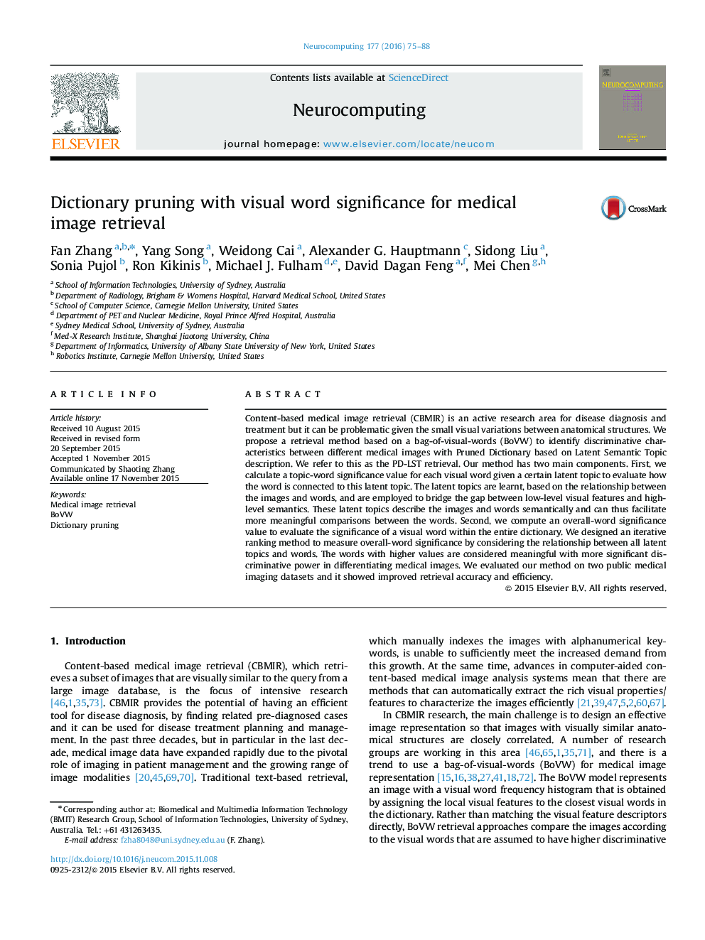 Dictionary pruning with visual word significance for medical image retrieval