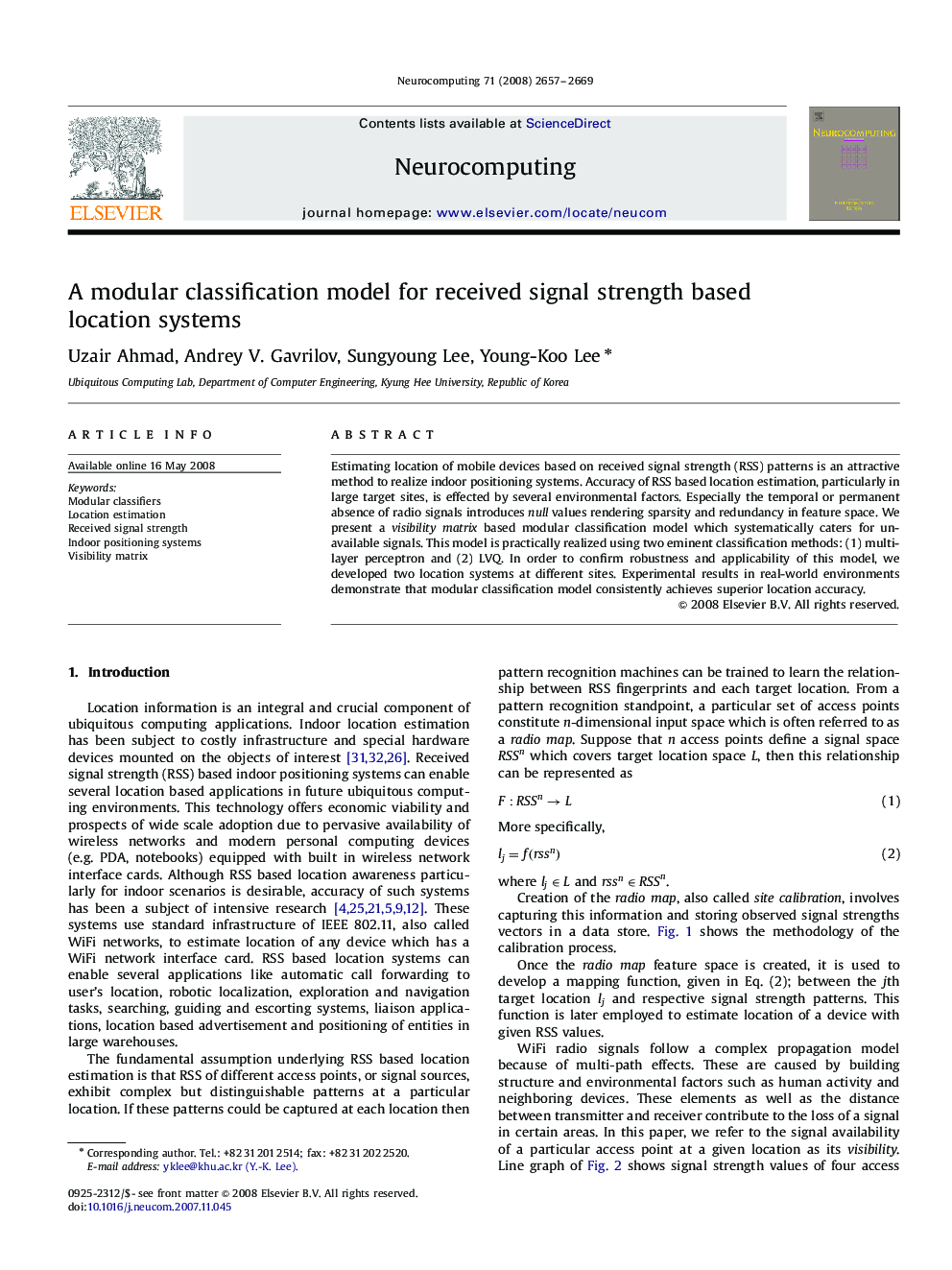 A modular classification model for received signal strength based location systems