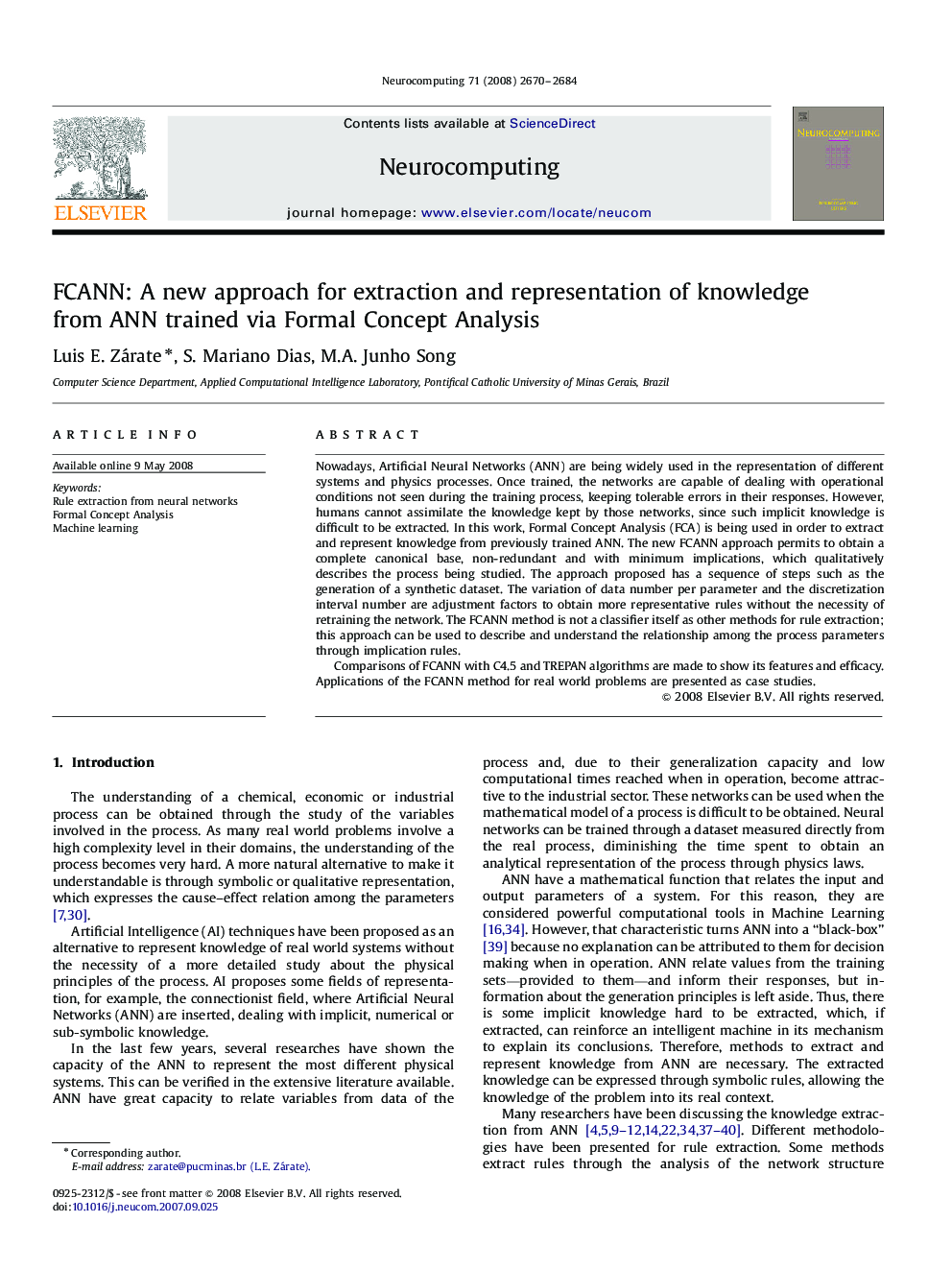 FCANN: A new approach for extraction and representation of knowledge from ANN trained via Formal Concept Analysis