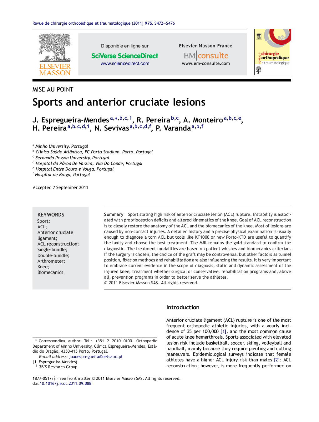 Sports and anterior cruciate lesions