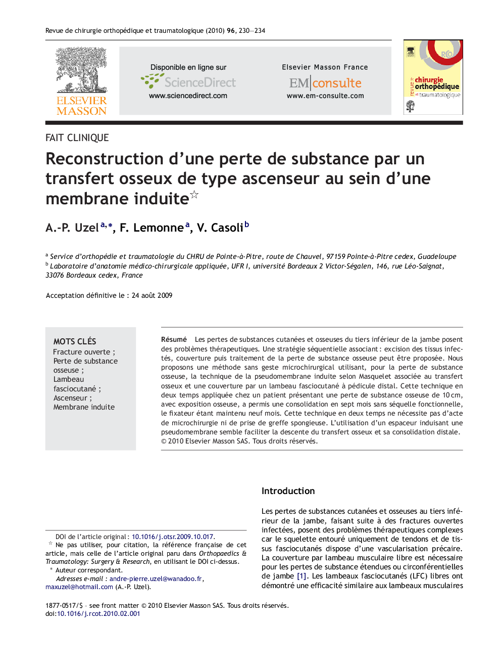 Reconstruction d’une perte de substance par un transfert osseux de type ascenseur au sein d’une membrane induite 