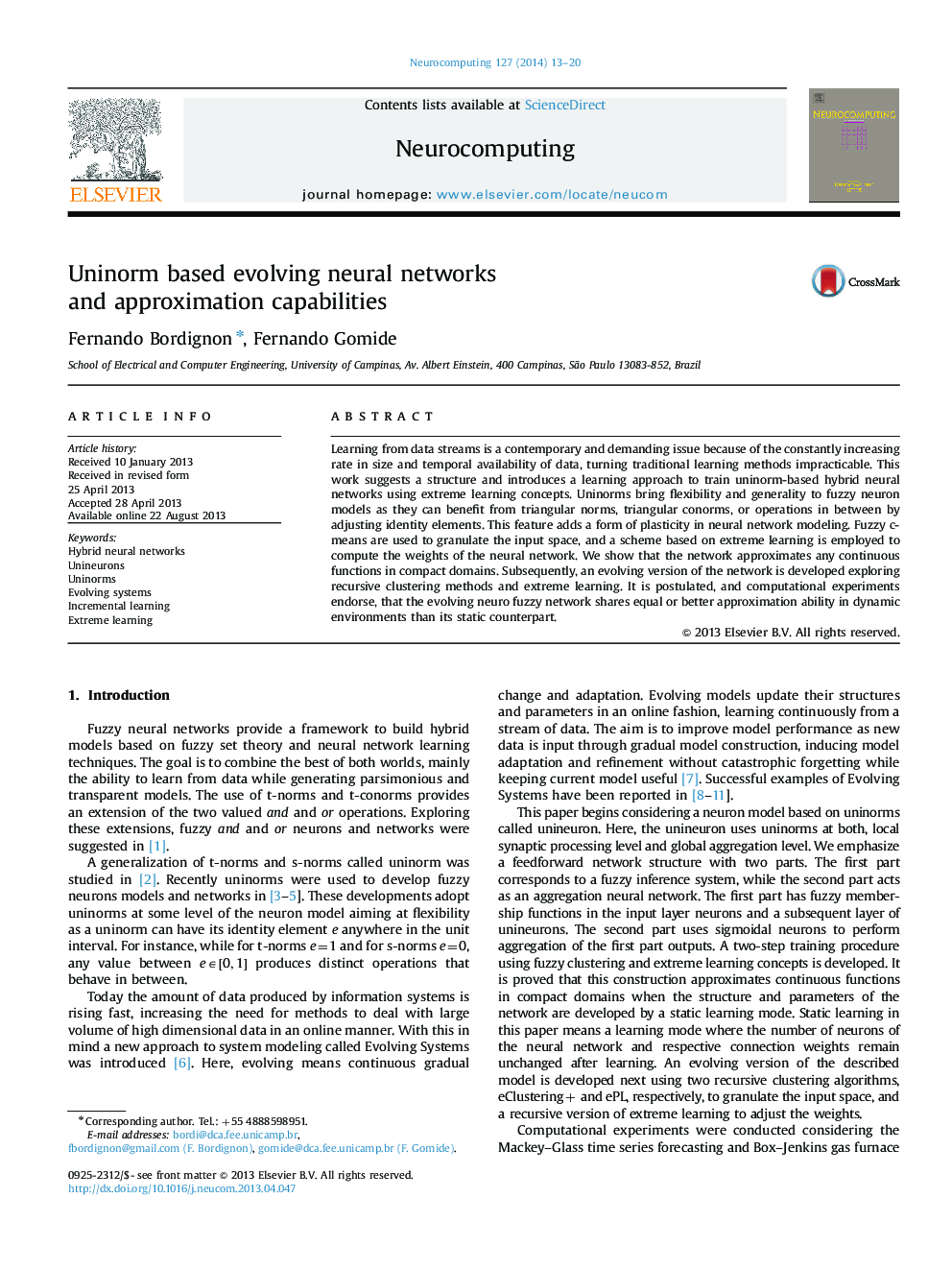 Uninorm based evolving neural networks and approximation capabilities