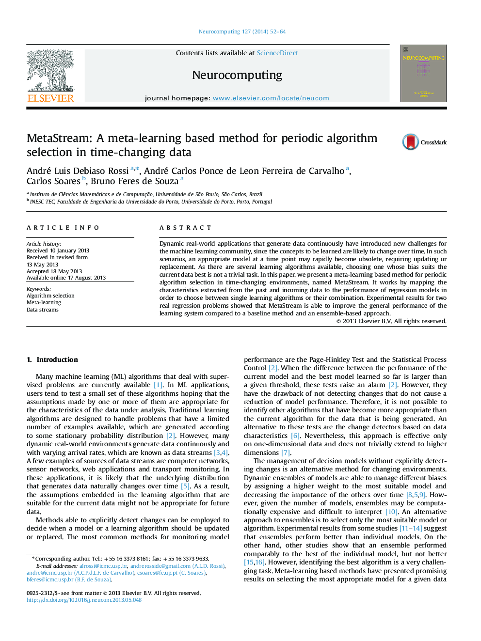 MetaStream: A meta-learning based method for periodic algorithm selection in time-changing data