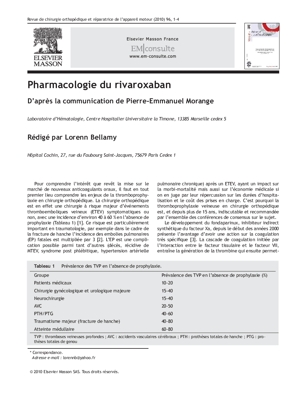Pharmacologie du rivaroxaban